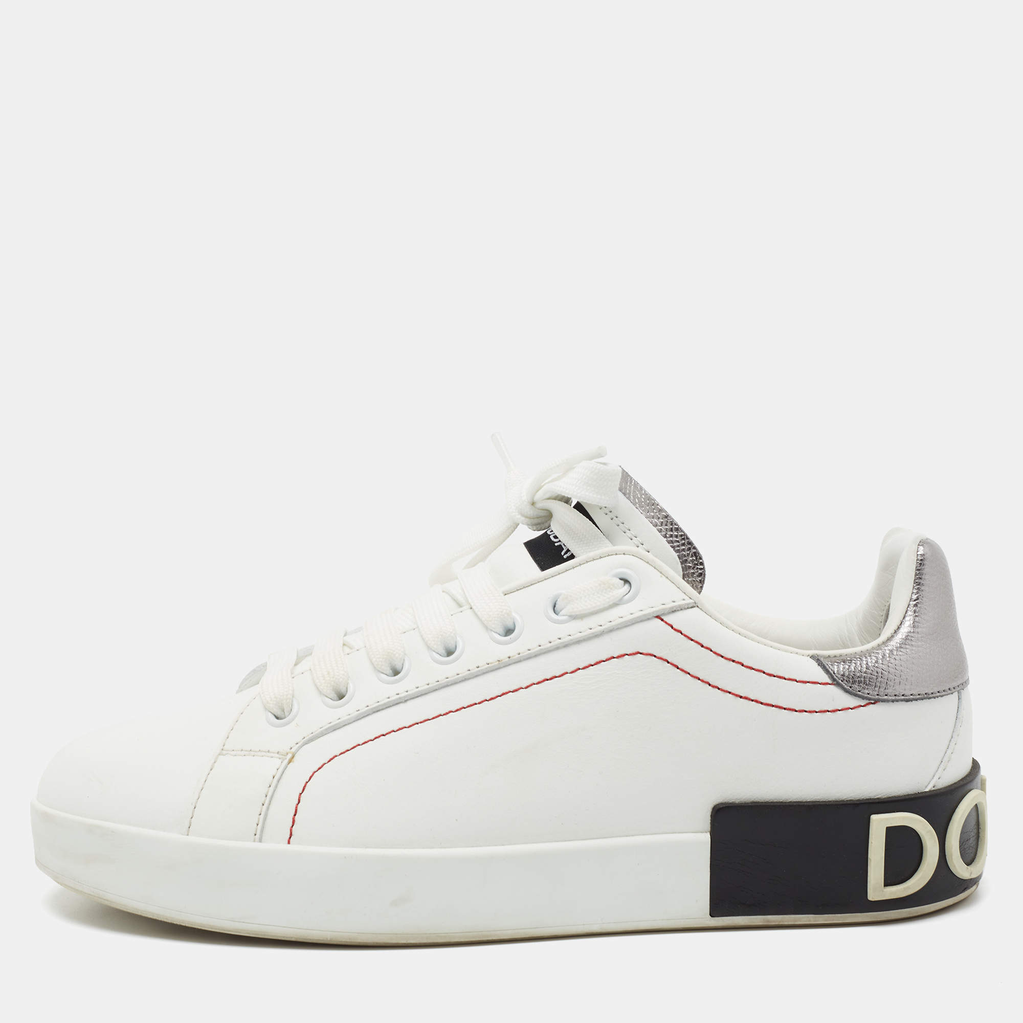 Pre Owned Dolce & Gabbana White Leather Portofino Low Top Sneakers Size 38
