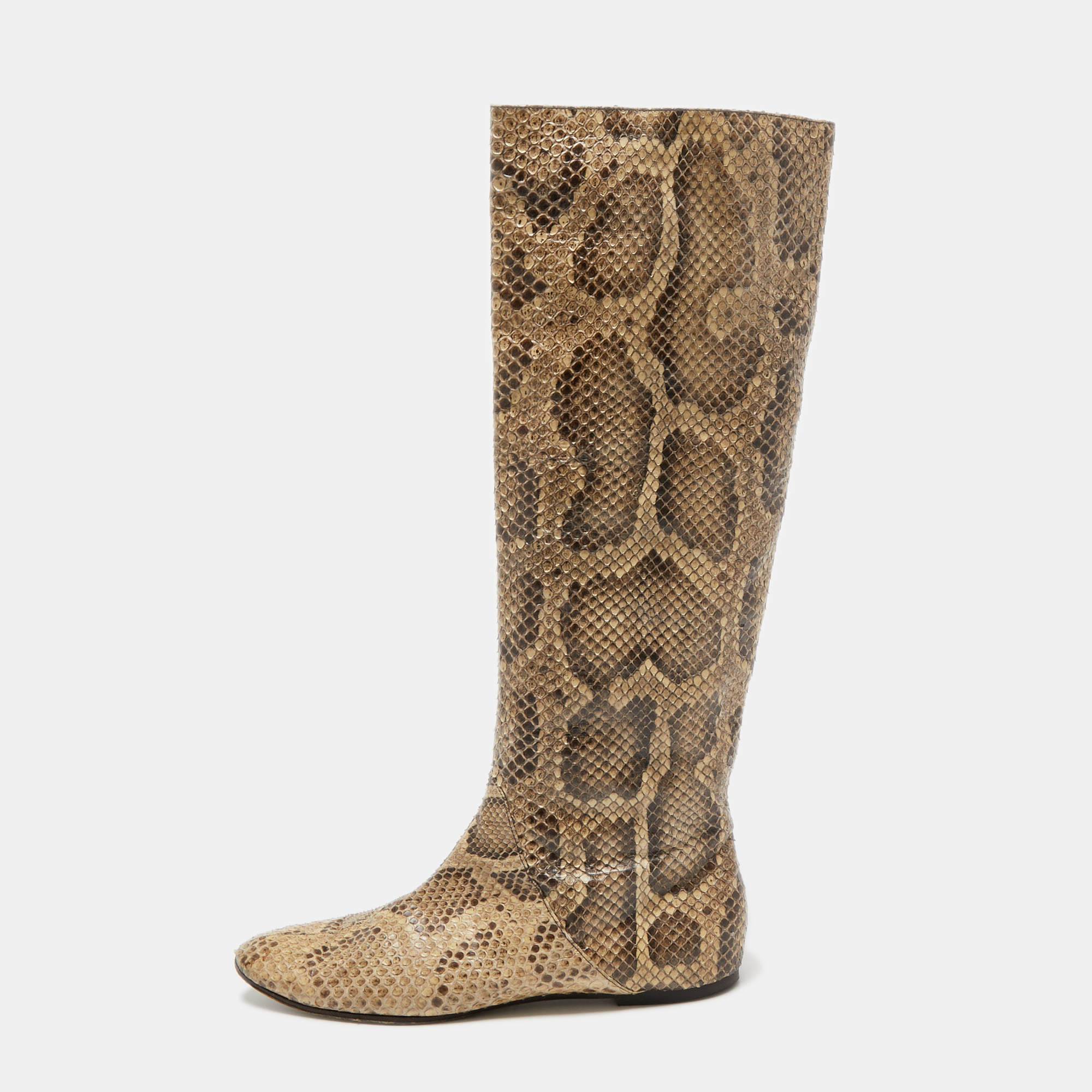 مملوكة مسبقًا Dolce & Gabbana Cream Python Knee Length Boots Size 40