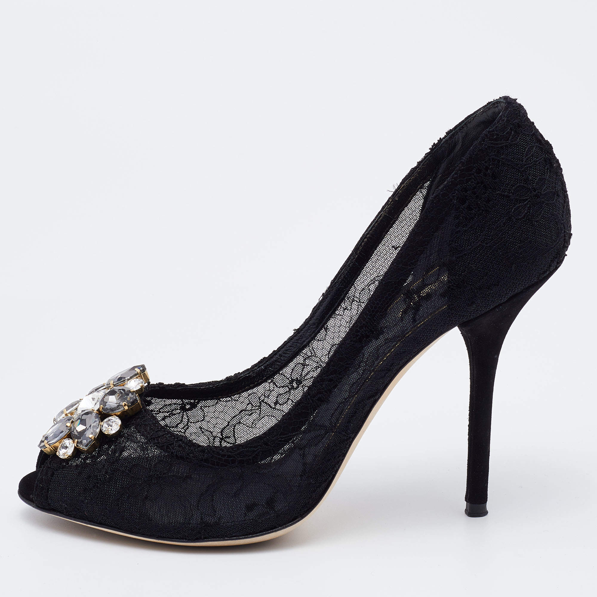 Pre Owned Dolce & Gabbana Black Lace Bellucci Embellished Pumps Size 40