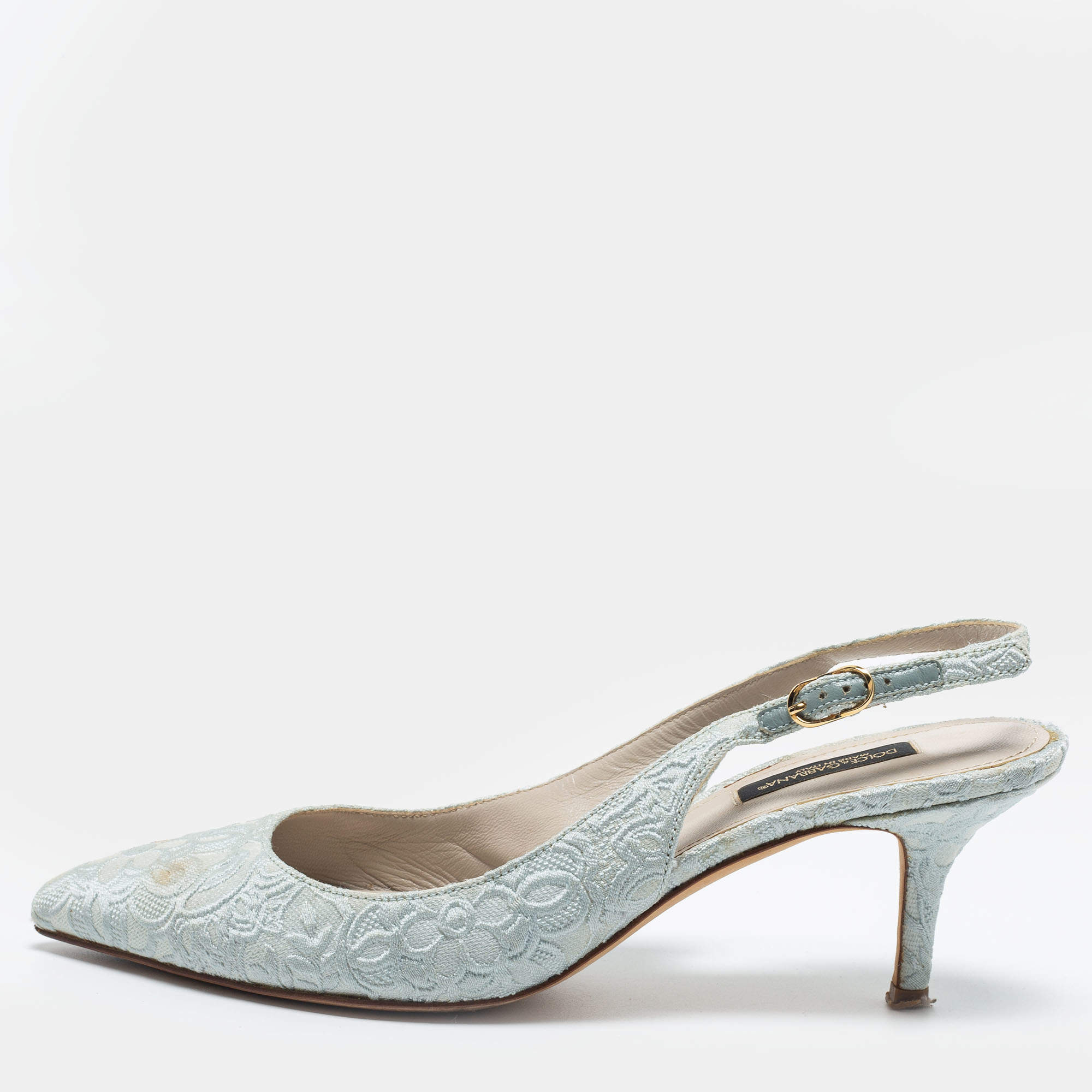 Dolce & Gabbana Light Blue Brocade Fabric Slingback Pumps Size 38