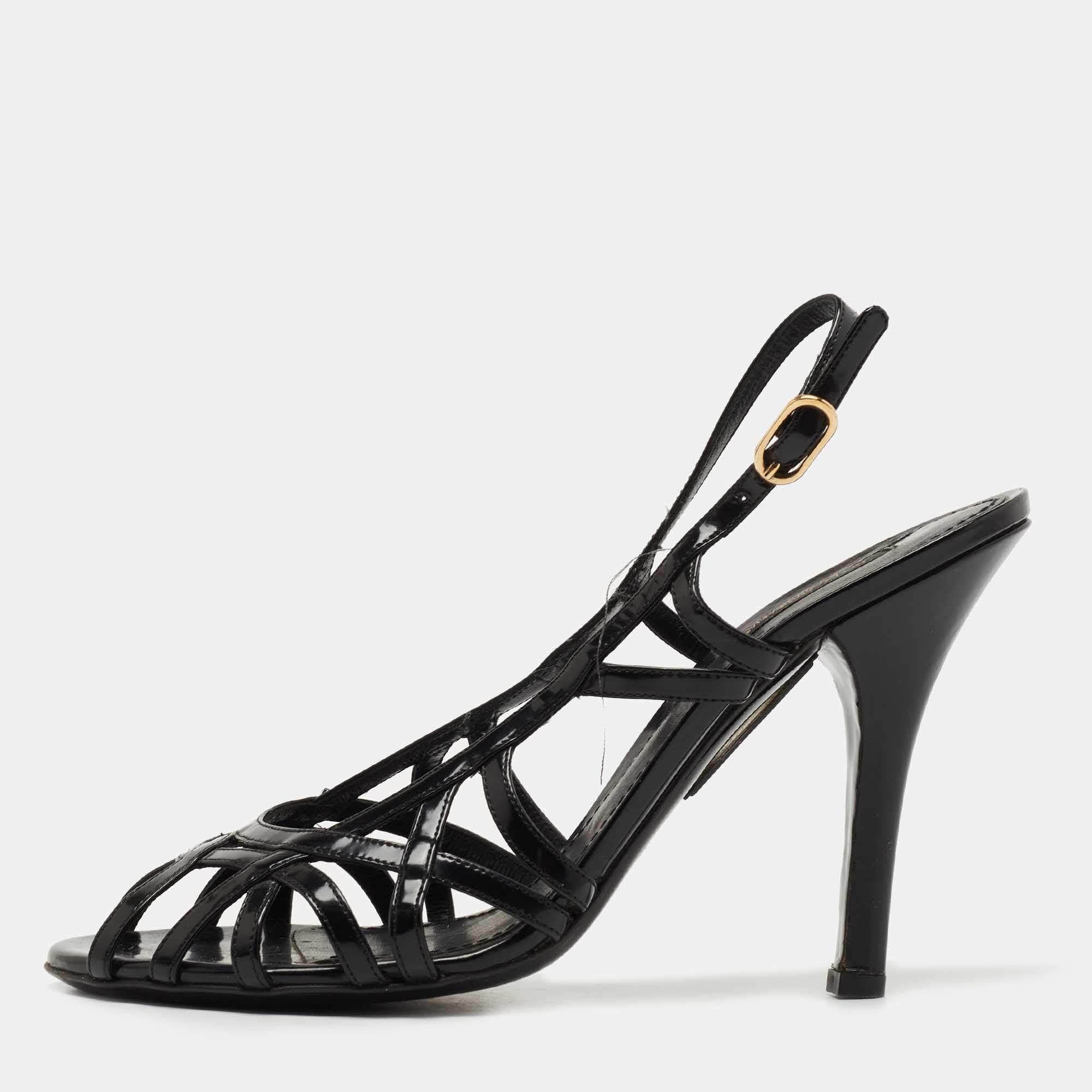 Pre Owned Dolce & Gabbana Black Leather Strappy Slingback Sandals Size 39.5