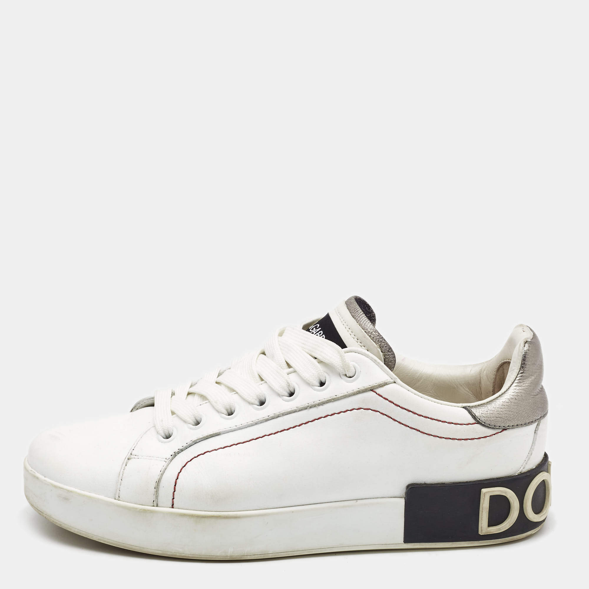 Pre Owned Dolce & Gabbana White Leather Portofino Low Top Sneakers Size 37.5