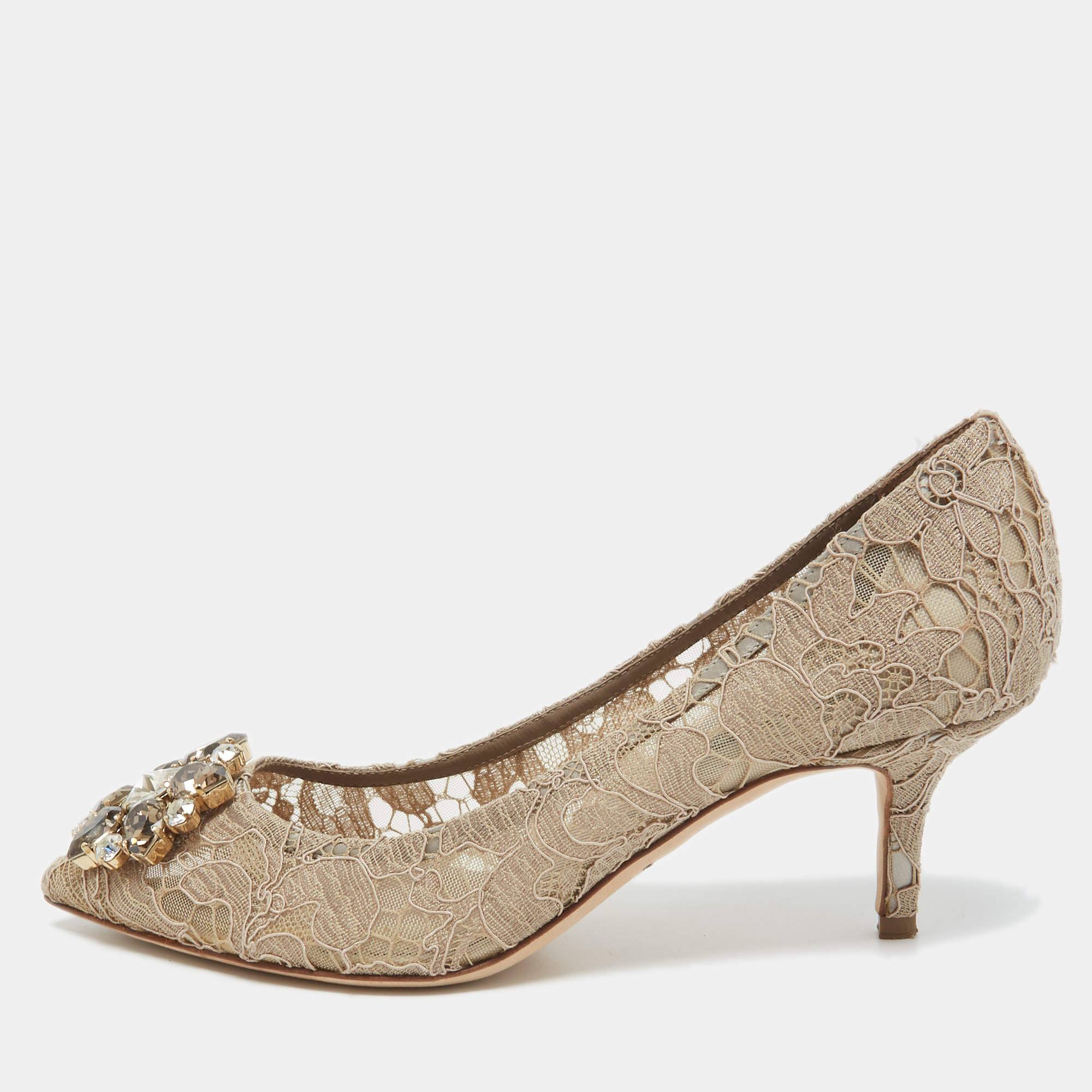 Pre Owned Dolce & Gabbana Beige Lace Bellucci Pumps Size 37
