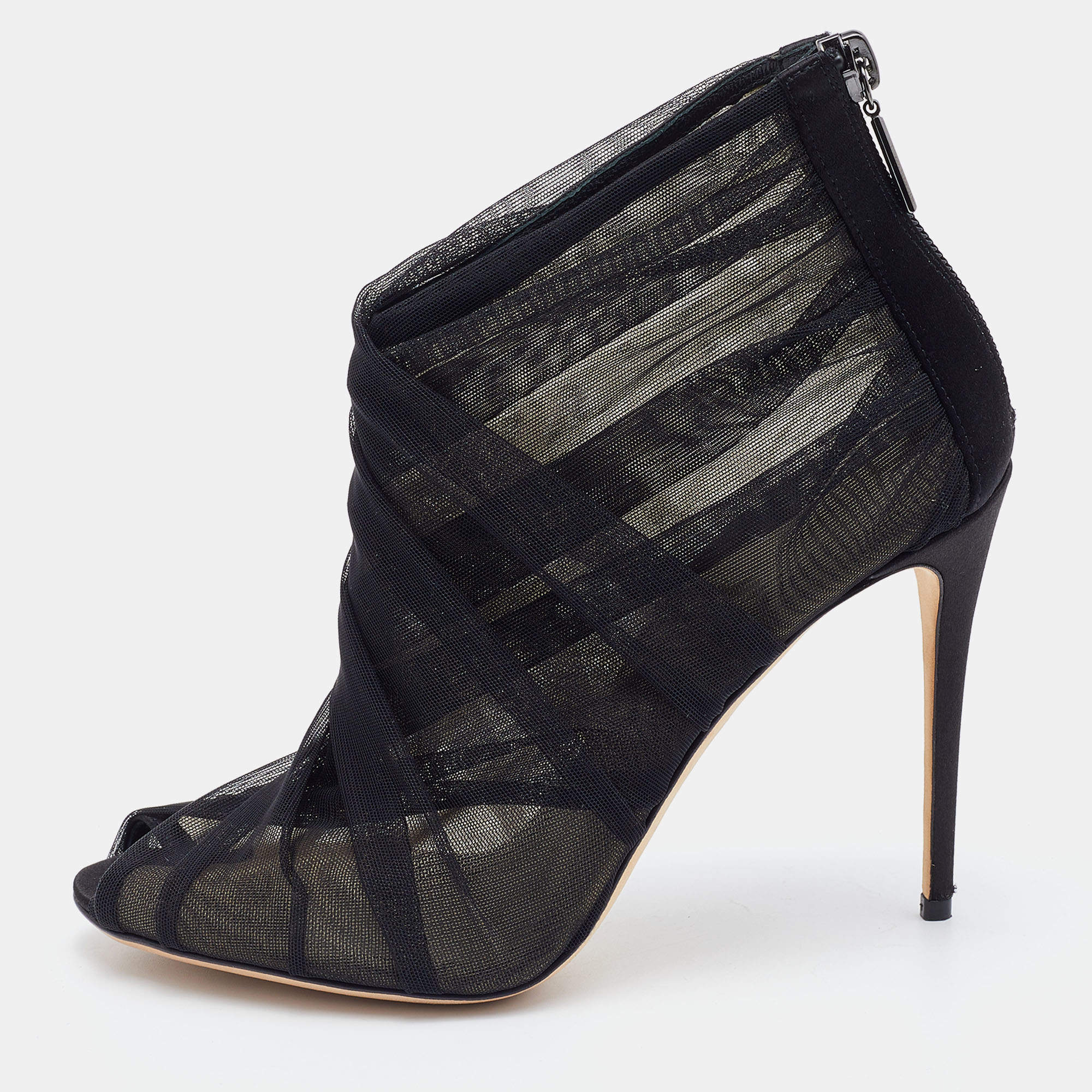 مملوكة مسبقًا Dolce & Gabbana Black Satin and Net Peep Toe Booties Size 36