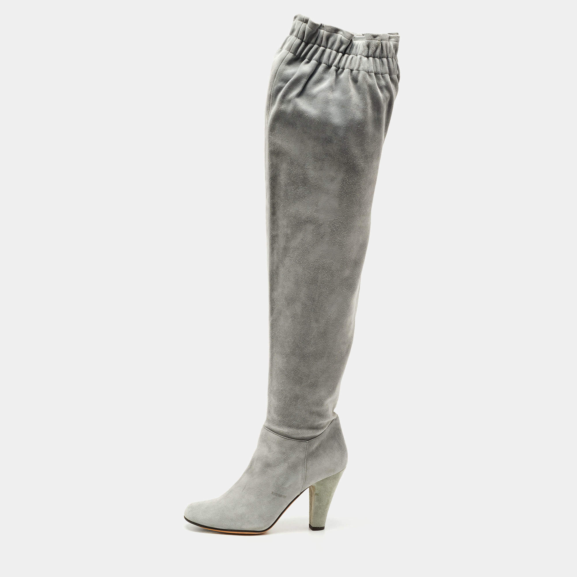 Pre Owned Dolce & Gabbana Grey Suede Elasticised  Knee Length Platform Boots Size 40