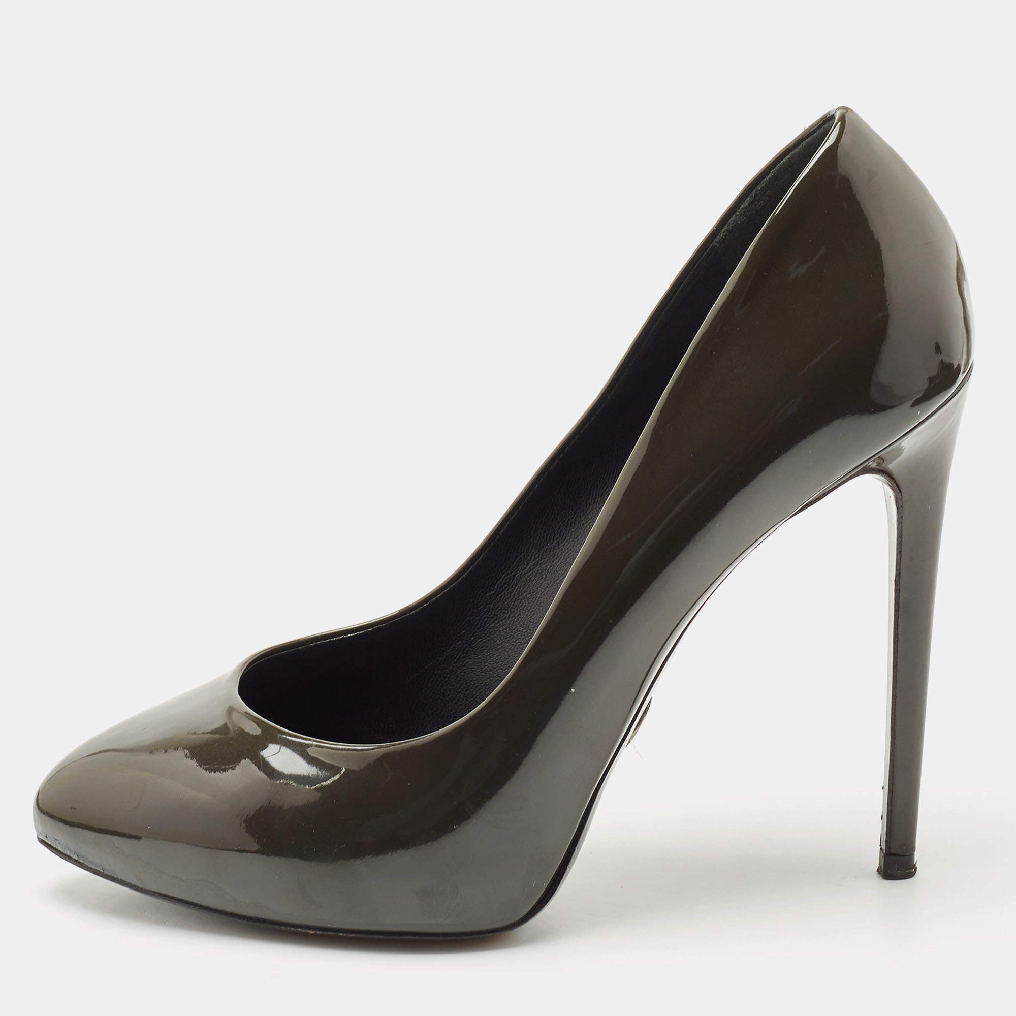 Pre Owned Dolce & Gabbana Dark Green Patent Leather Round Pumps Size 39