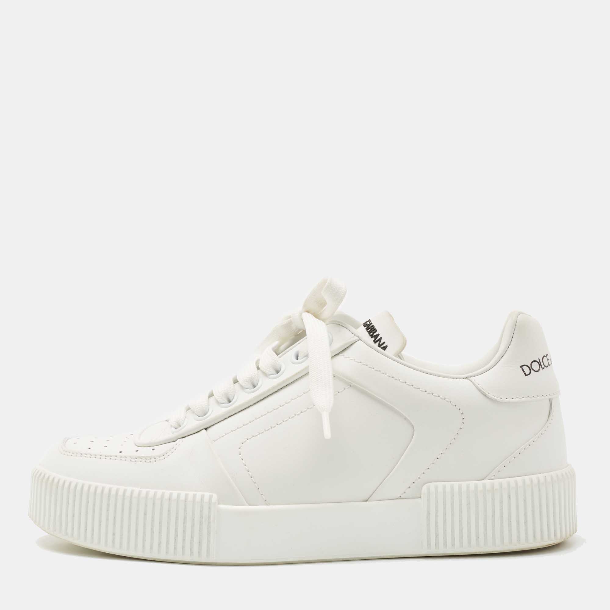 Pre Owned Dolce & Gabbana White Leather Low Top Sneakers Size 37