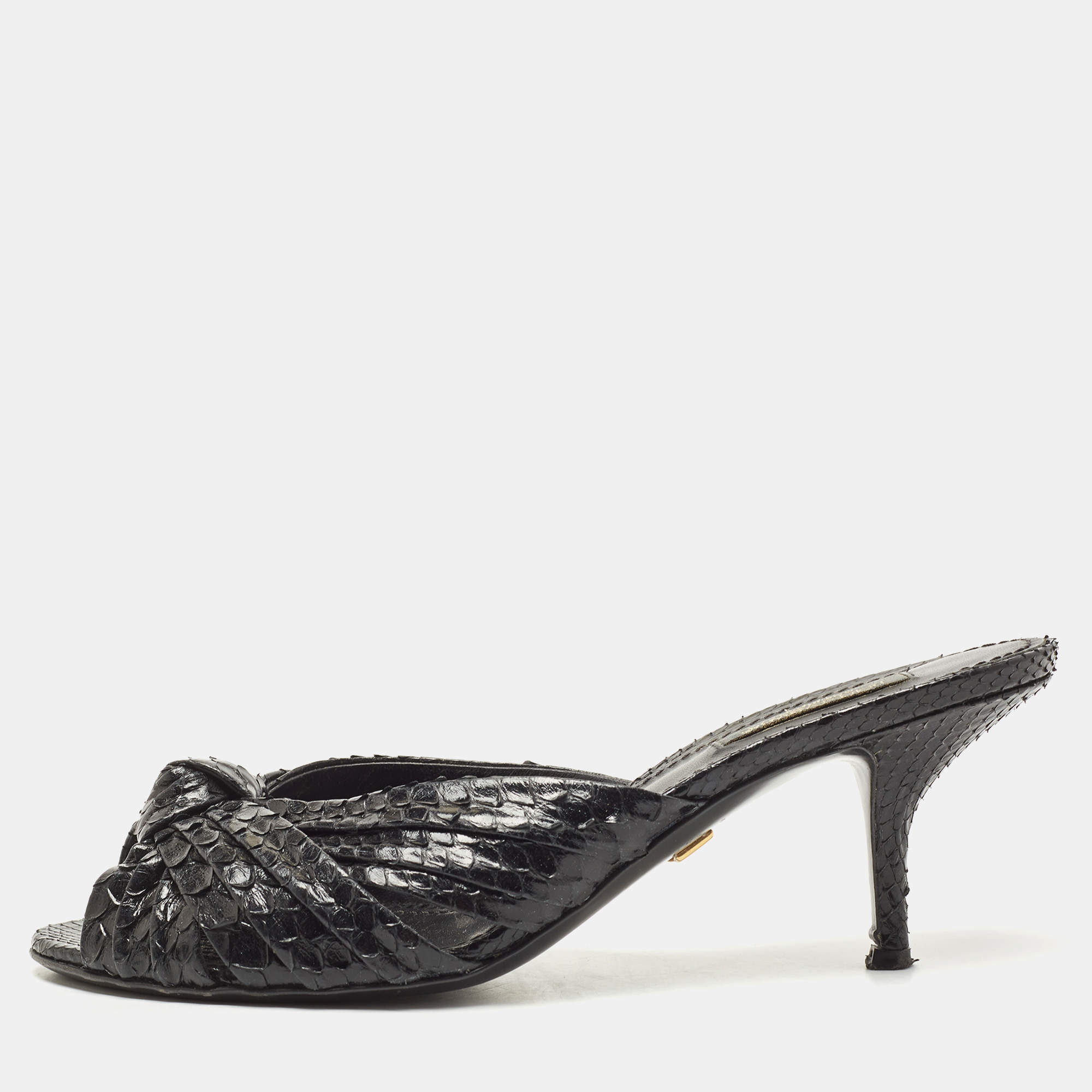 Pre Owned Dolce & Gabbana Black Knotted Python Slide Sandals Size 37