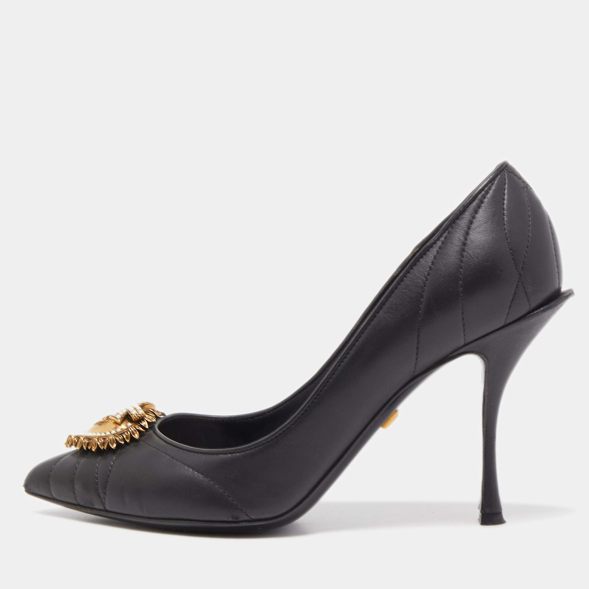 Pre Owned Dolce & Gabbana Black Leather Devotion Pumps Size 39