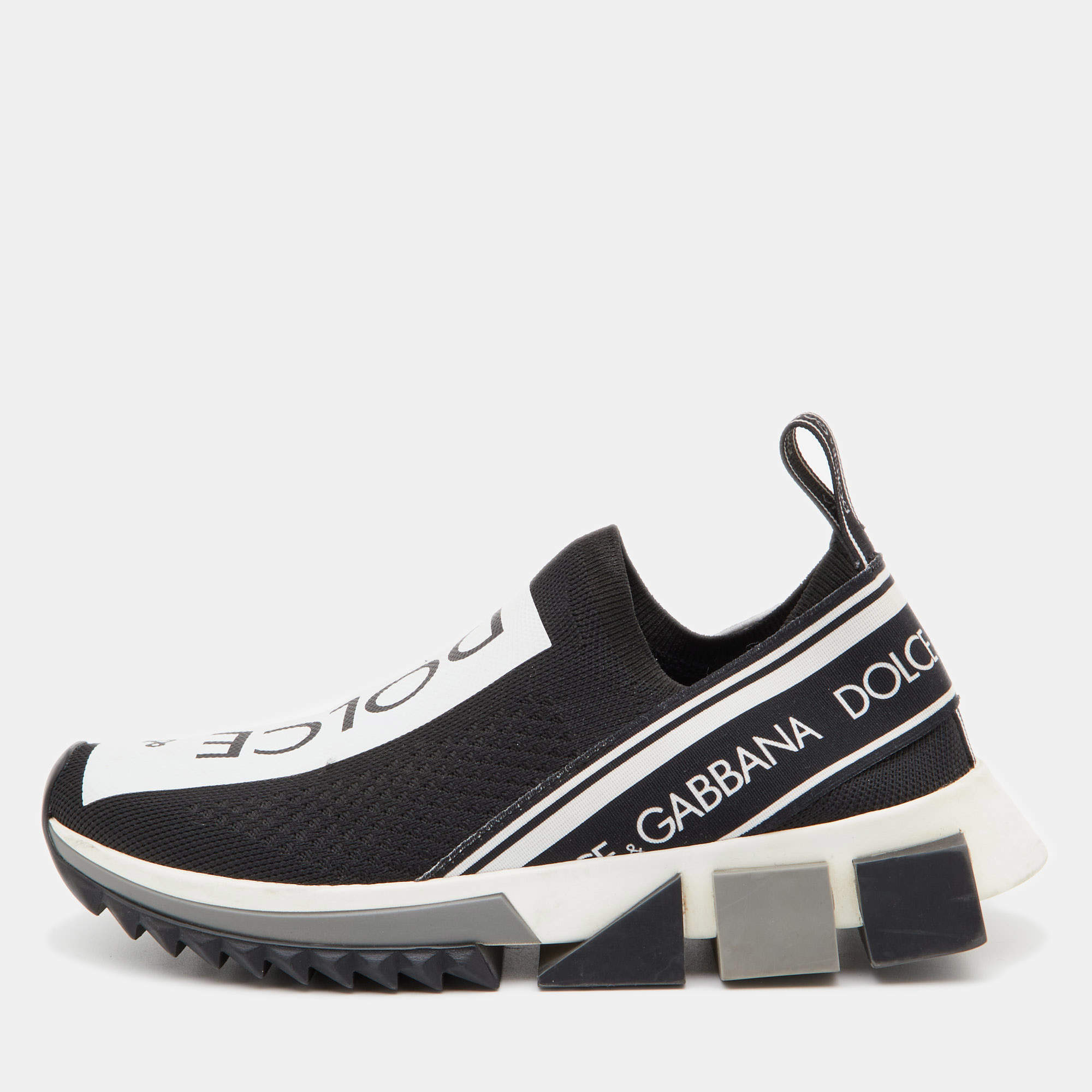 Pre Owned Dolce & Gabbana Black/White Knit Fabric Sorrento Sneakers Size 36