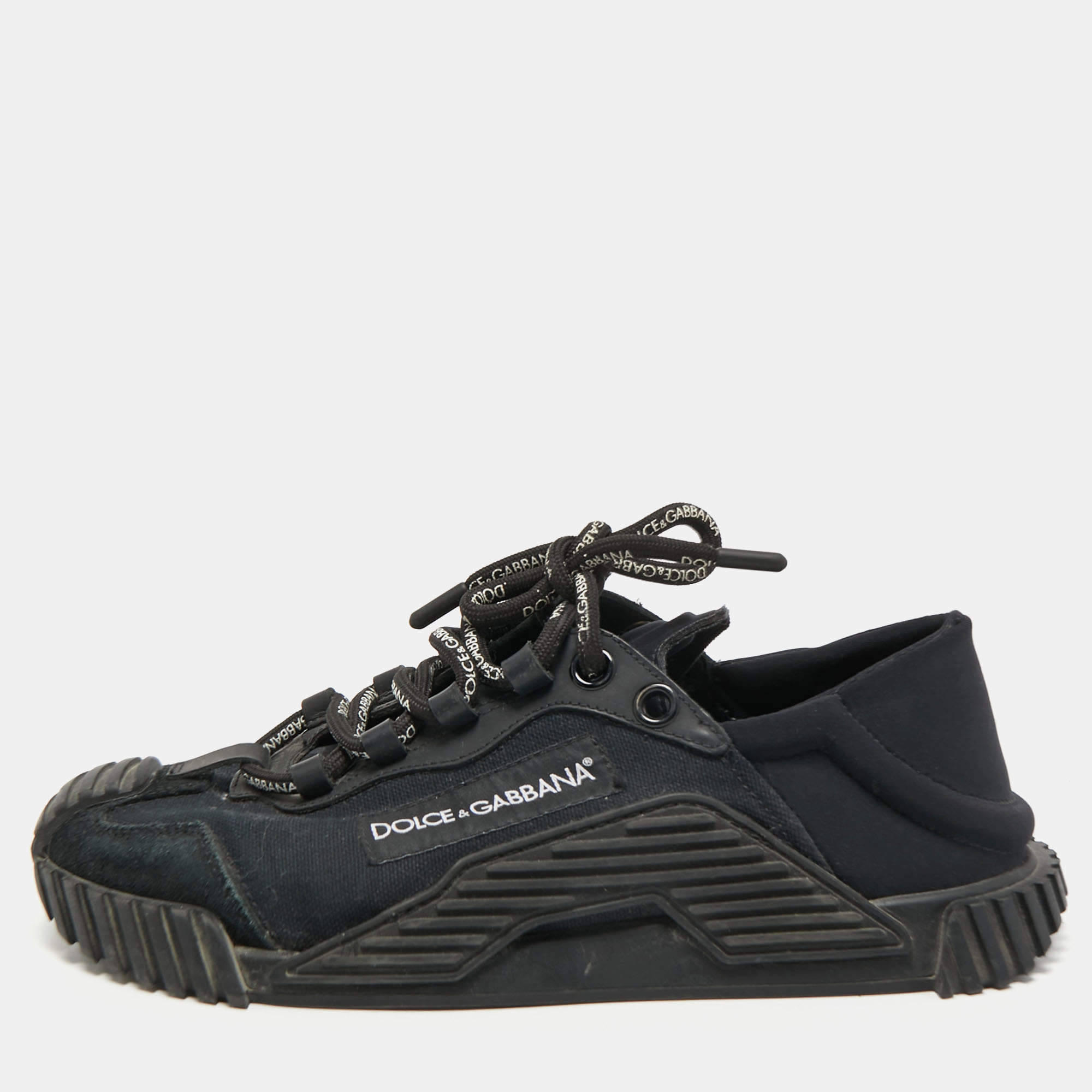 Pre Owned Dolce & Gabbana Black Canvas and Suede NS1 Sneakers Size 38.5