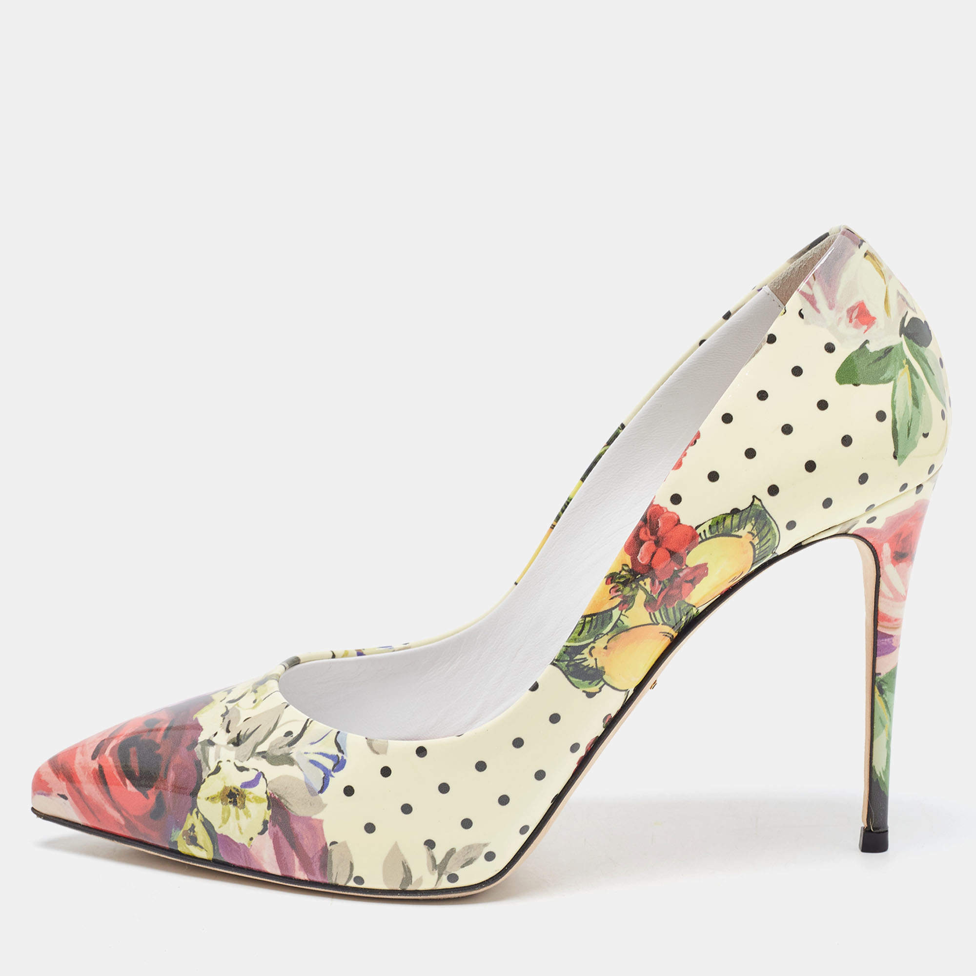 Pre Owned Dolce & Gabbana Multicolor Floral Print Patent Leather Pointed Toe Pumps Size 38