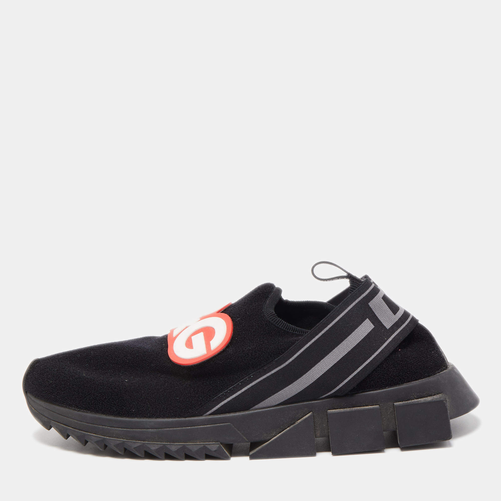 Pre Owned حذاء رياضي دولتشي أند غابانا دي جي باتش سليب أون قماش سترتش تيكنيكال أسود مقاس 40