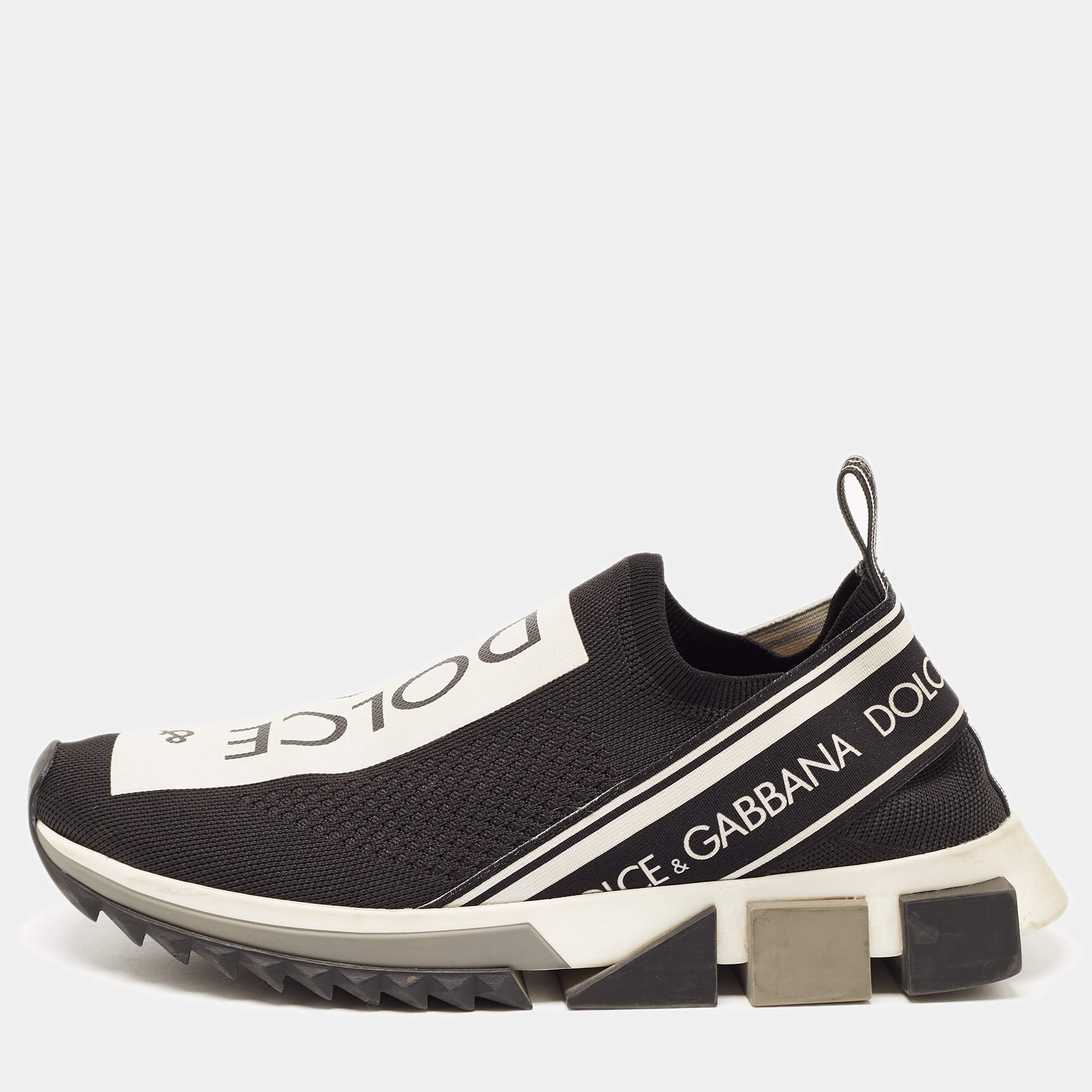 Pre Owned Dolce & Gabbana Black Knit Fabric Sorrento Sneakers Size 40