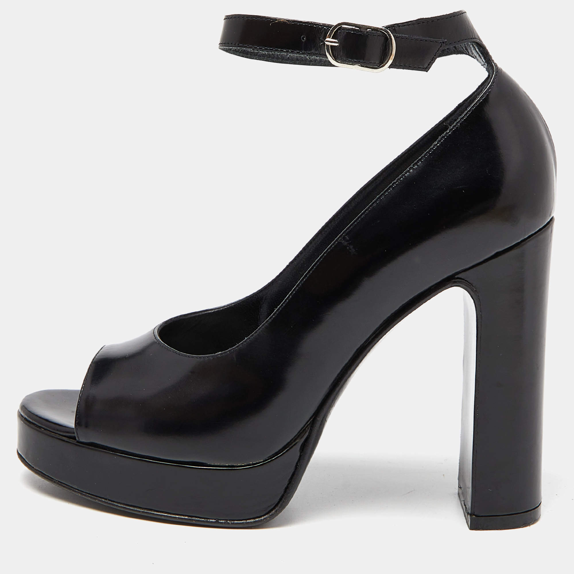 Pre Owned Dolce & Gabbana Black Patent Leather Block Heel Pumps Size 37