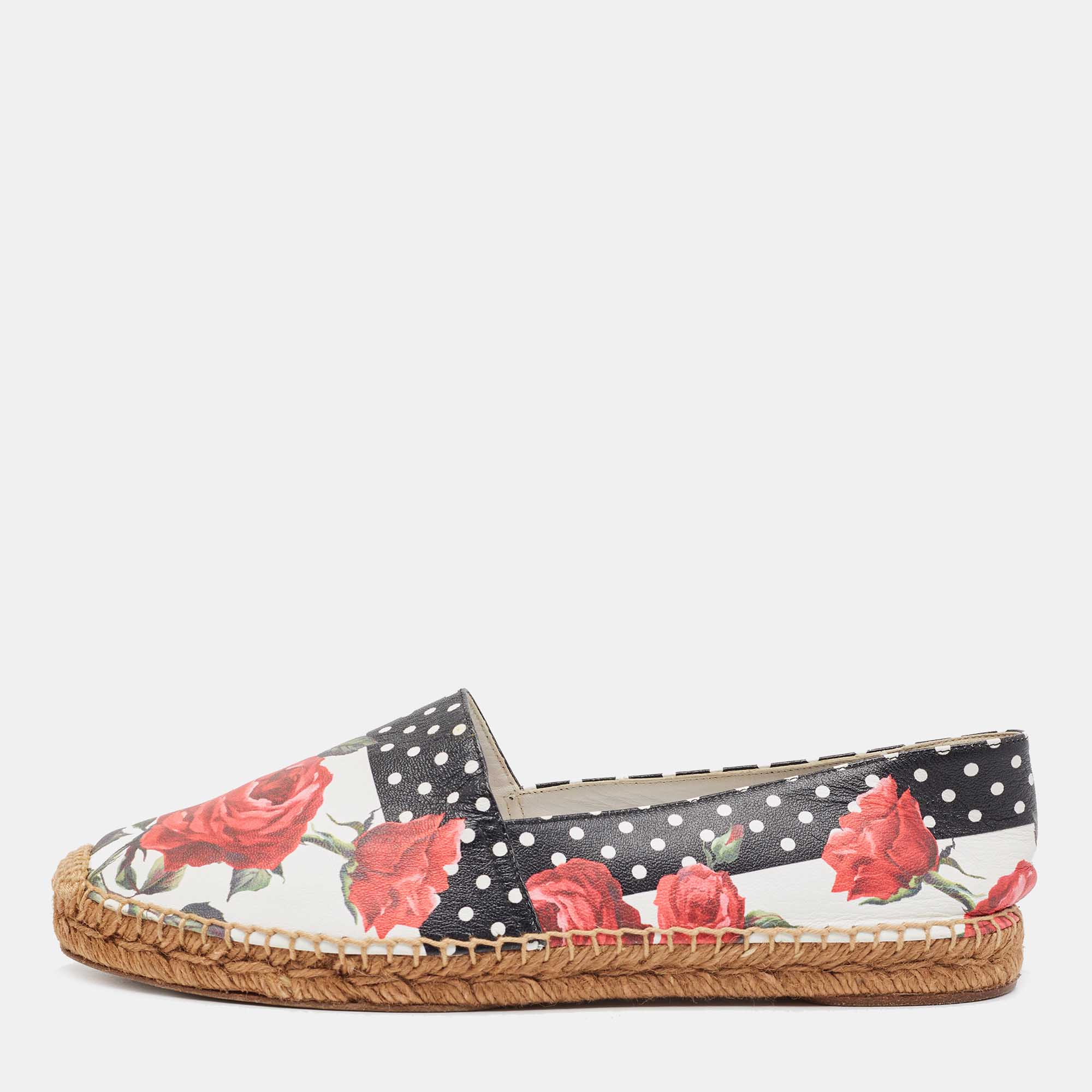 Pre Owned Dolce & Gabbana Multicolor Floral Print Leather Espadrille Flats Size 40