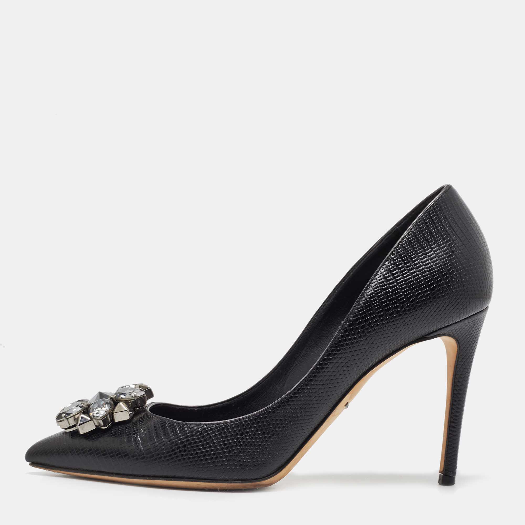 Pre Owned Dolce & Gabbana Black Lizard Leather Bellucci Pumps Size 38