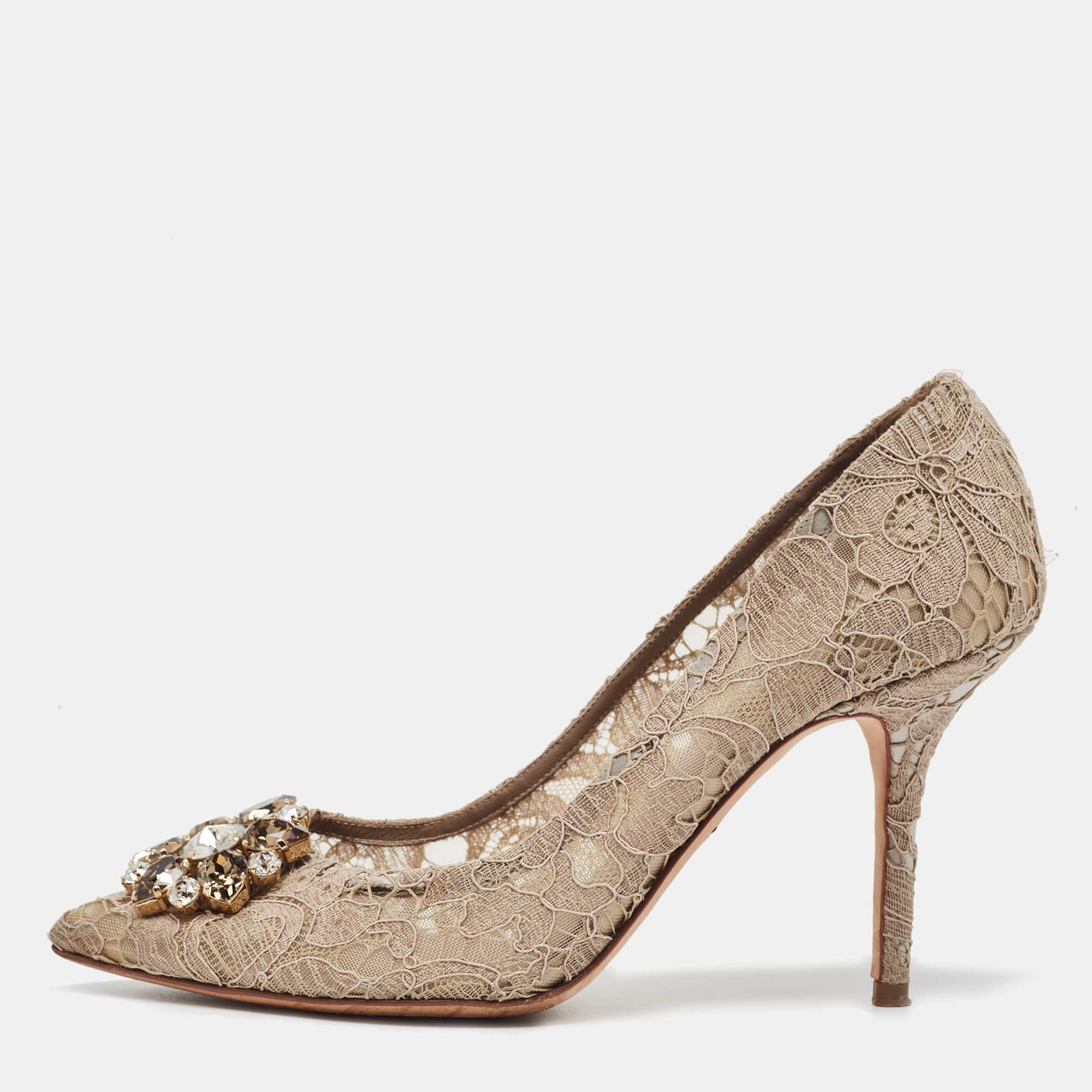 Pre Owned Dolce & Gabbana Beige Lace Belluci Pumps Size 40