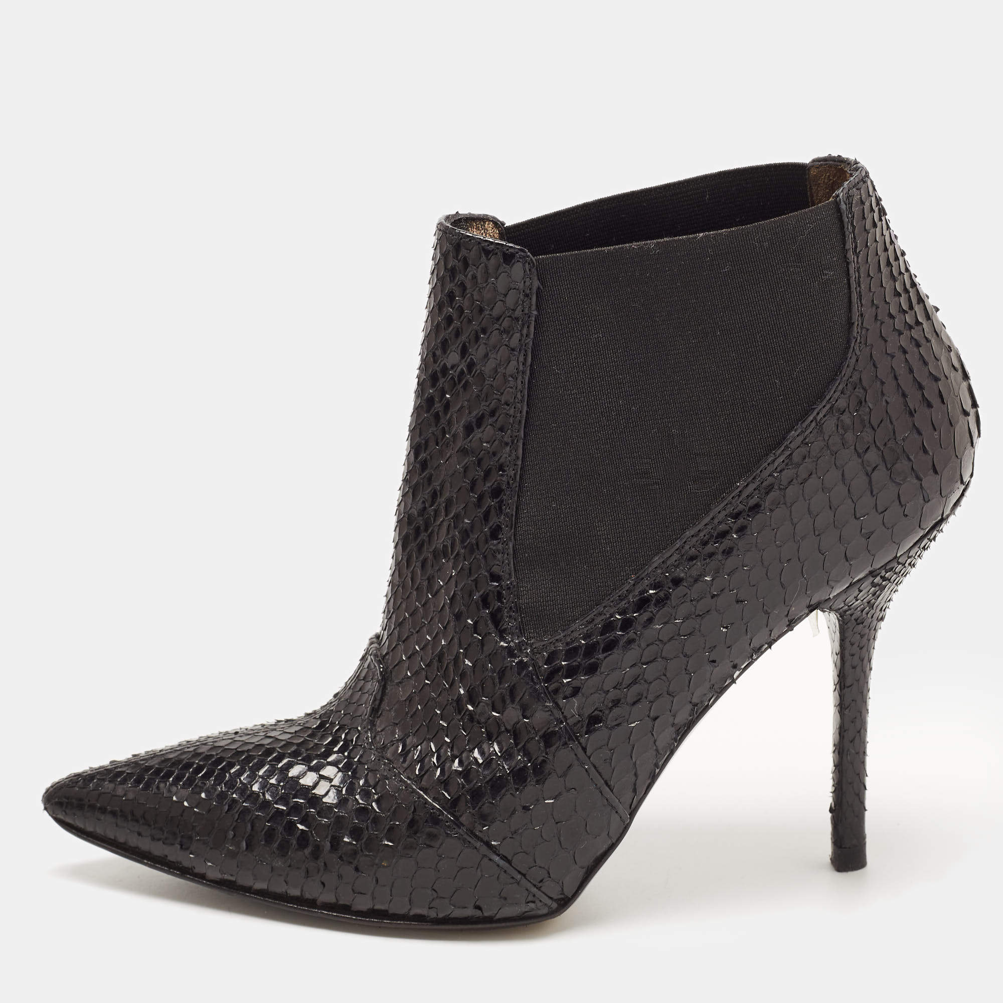Pre Owned Dolce and Gabbana Black Python Ankle Boots Size 36.5 