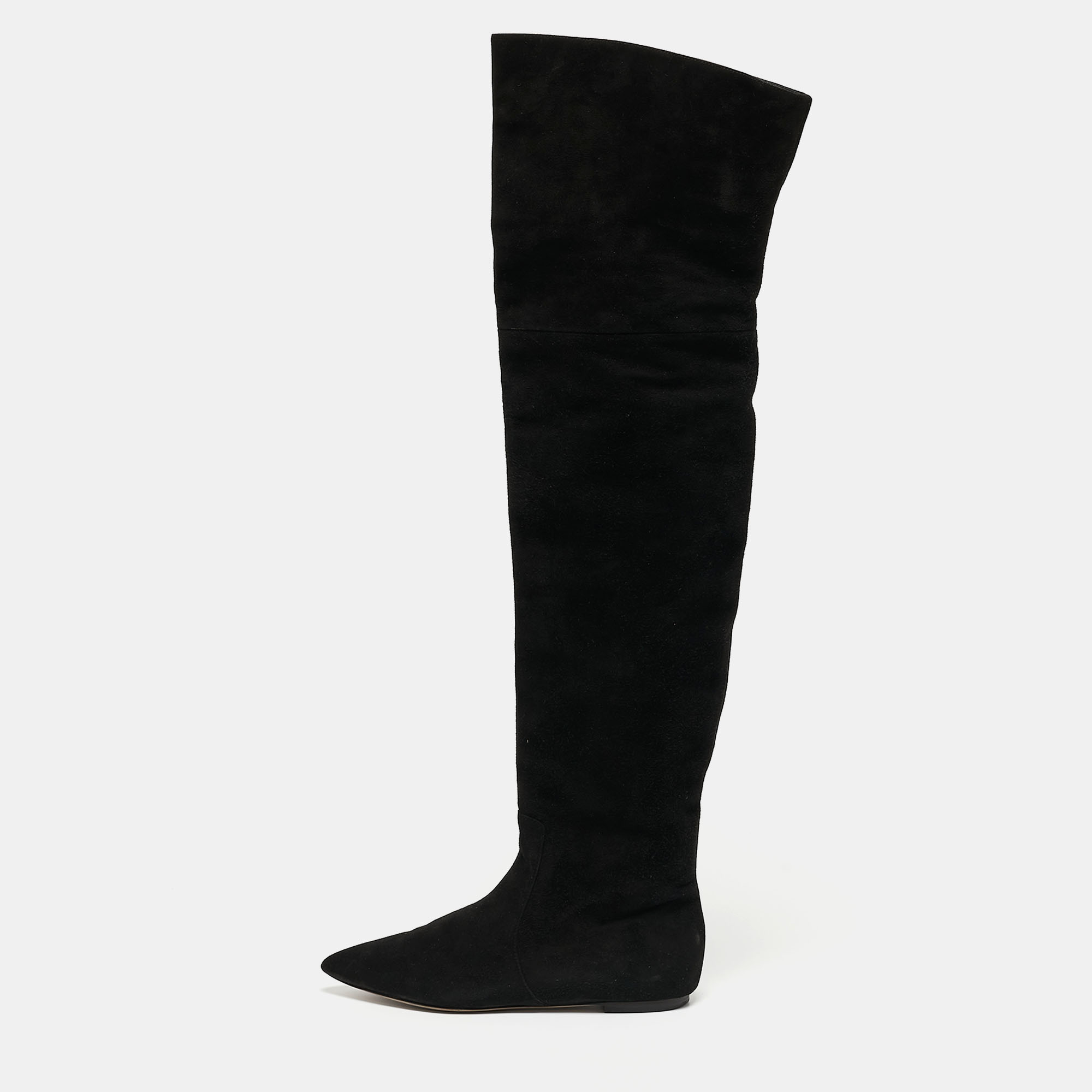 Pre Owned Dolce & Gabbana Black Suede Over The Knee Boots Size 37.5