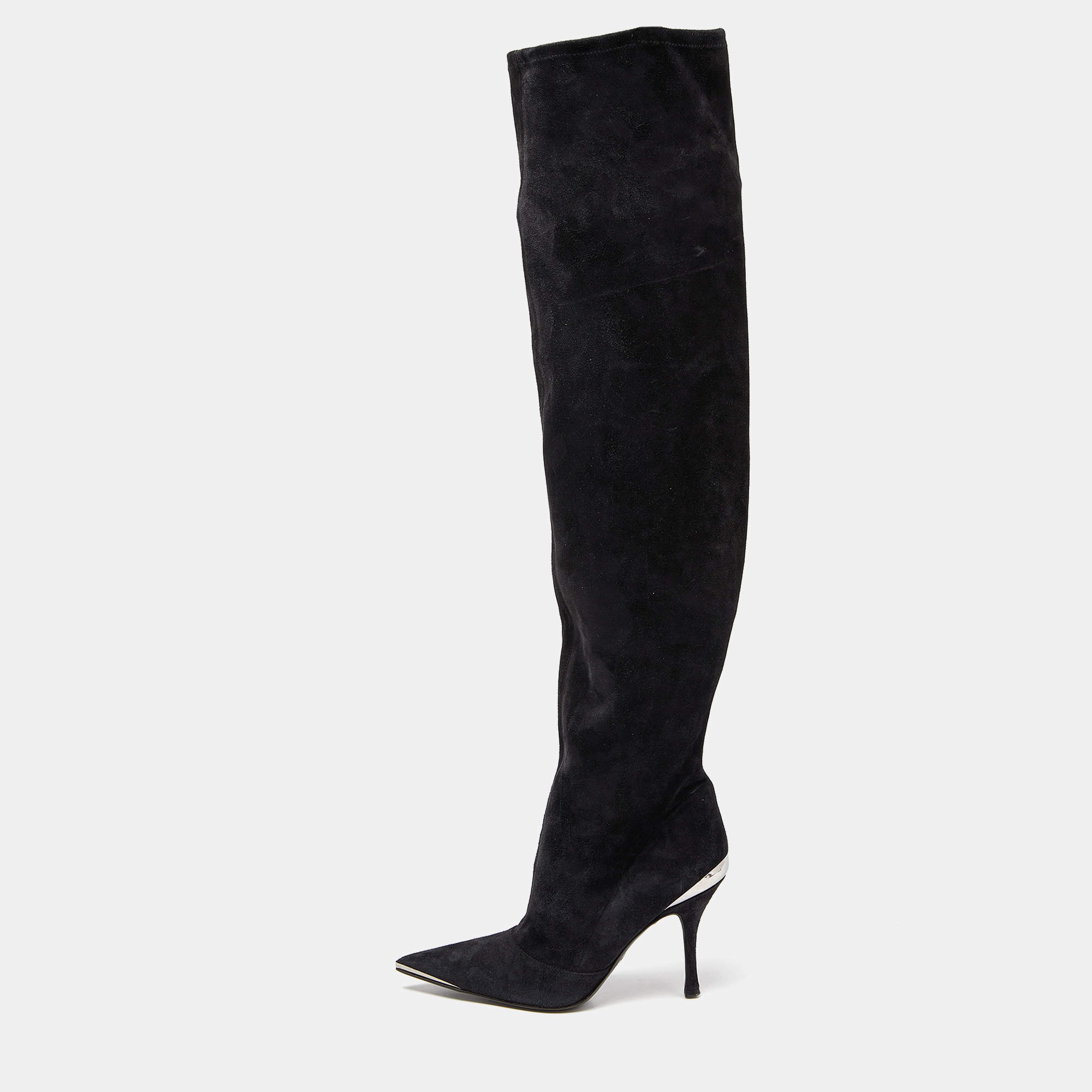 Dolce & Gabbana Black Suede Metal Over the Knee Boots Size 38.5