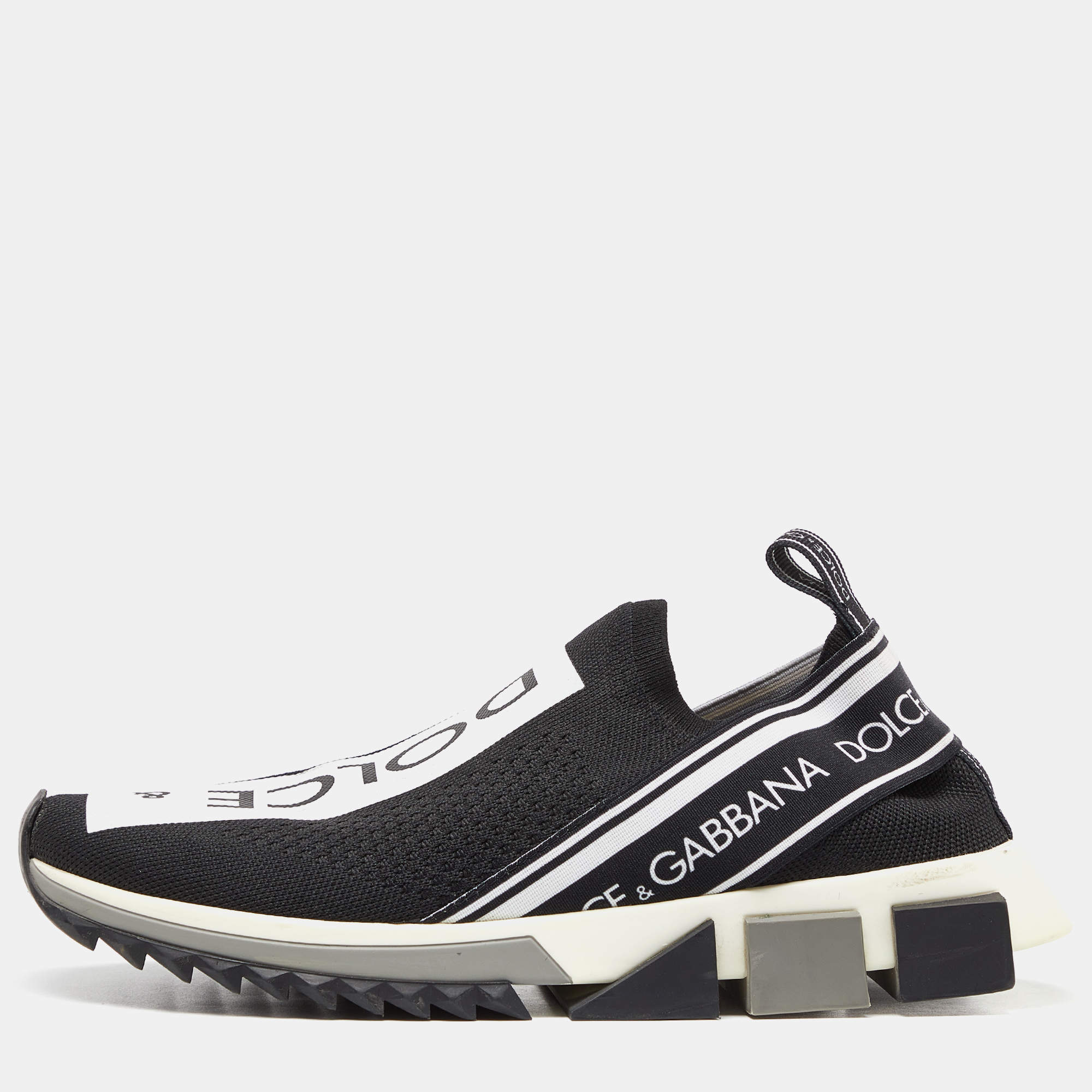 Pre Owned Dolce & Gabbana Black Knit Fabric Sorrento Sneakers Size 39.5
