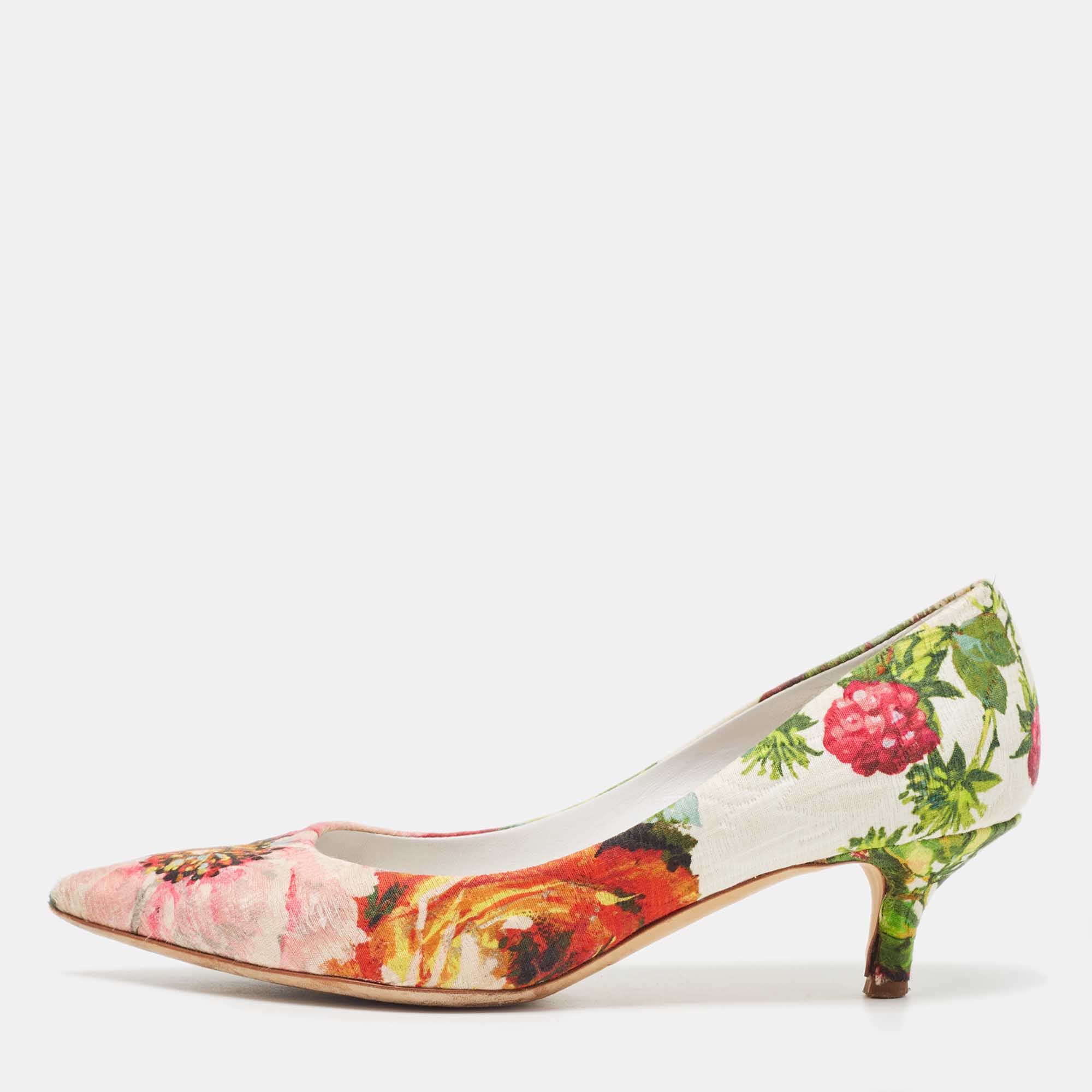 Pre Owned Dolce & Gabbana Multicolor Brocade Fabric Floral Print Pointed Toe Pumps Size 36