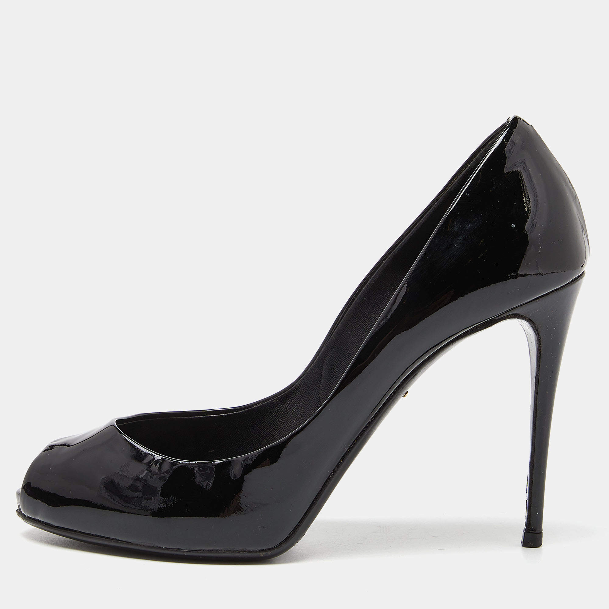 Pre Owned Dolce & Gabbana Black Patent Leather Platform Peep Toe Pumps Size 37