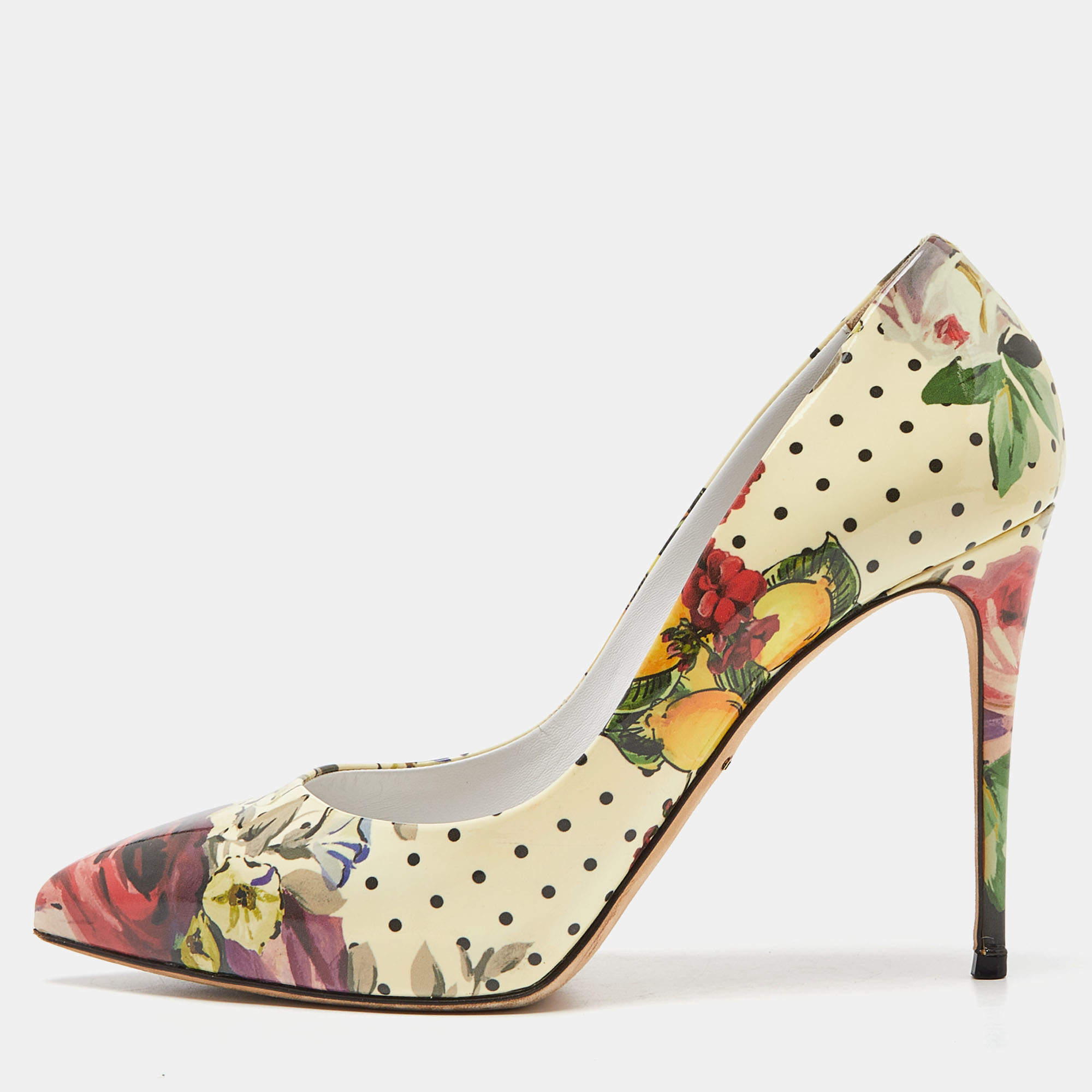 Pre Owned Dolce & Gabbana Multicolor Floral Print Patent Leather Pointed Toe Pumps Size 38