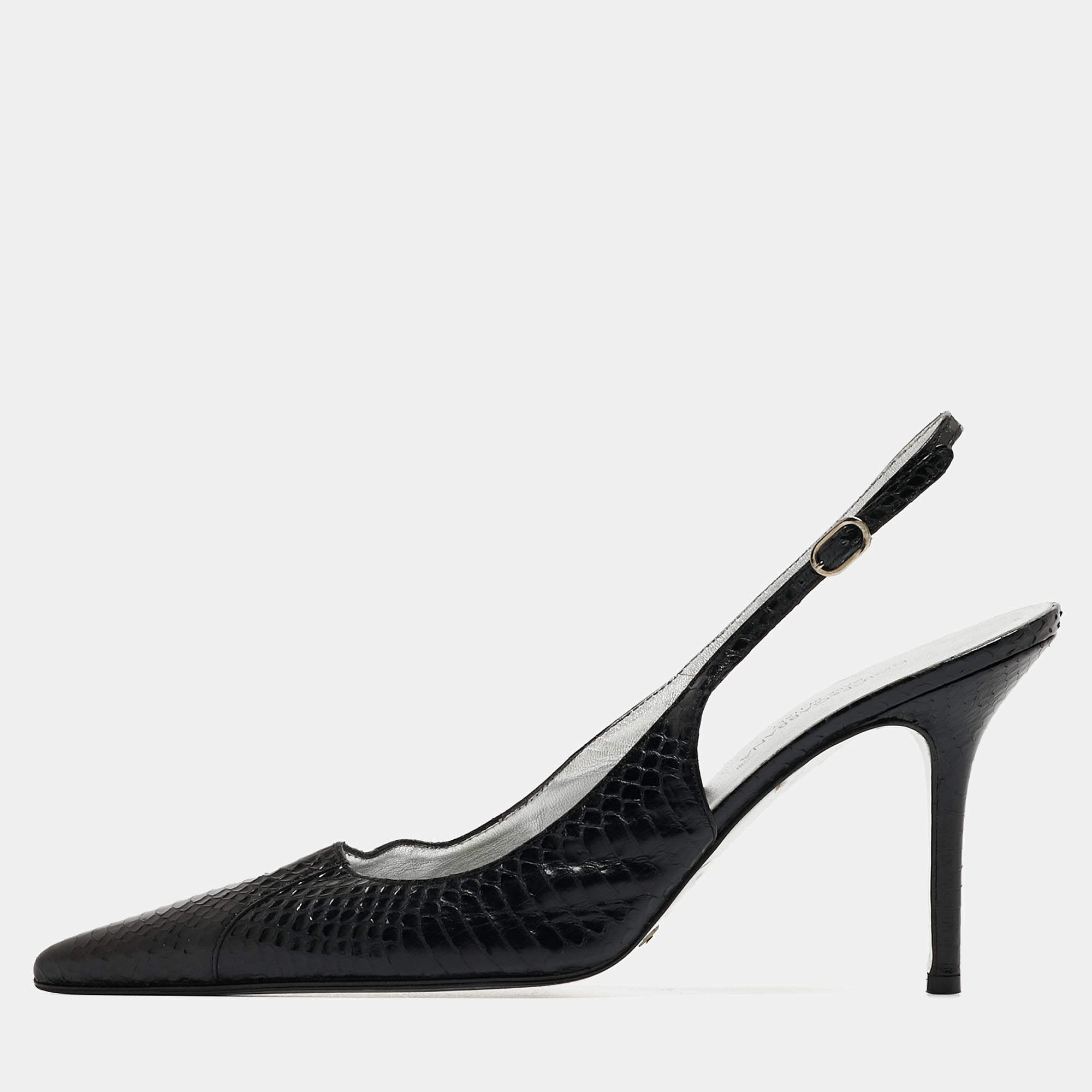 Pre Owned Dolce & Gabbana Black Python Slingback Pumps Size 39