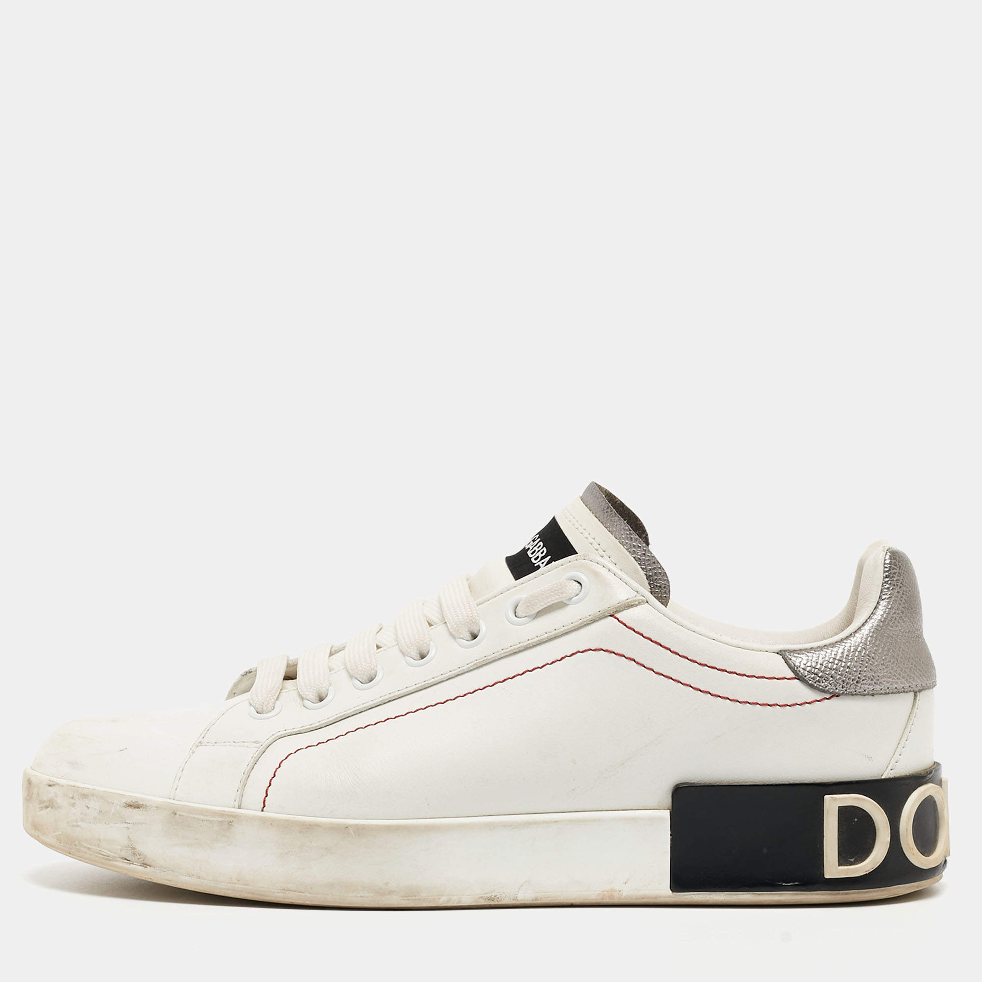 مملوكة مسبقًا Dolce & Gabbana White Leather Portofino Sneakers Size 39