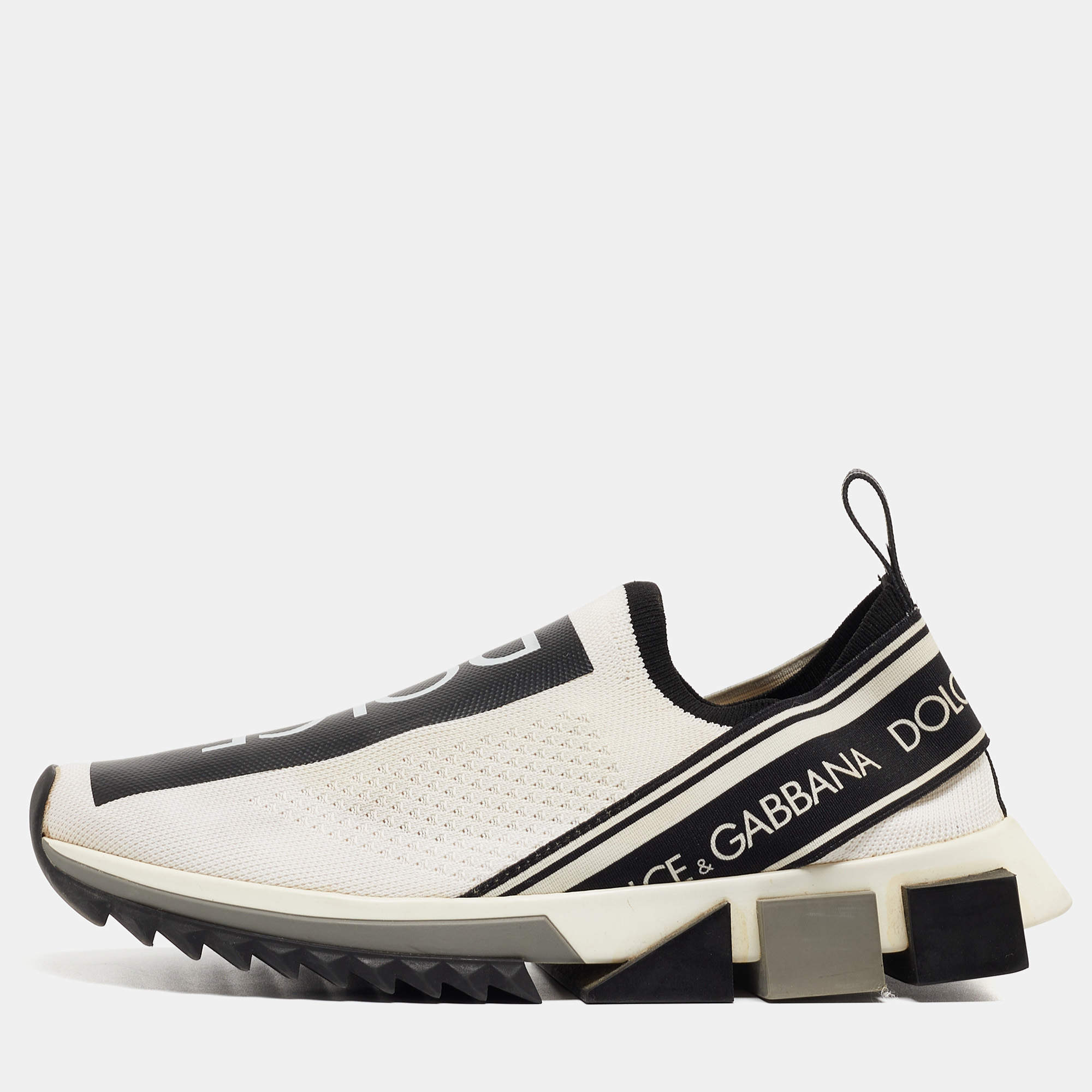 Dolce & Gabbana White/Black Knit Fabric Sorrento Sneakers Size 39