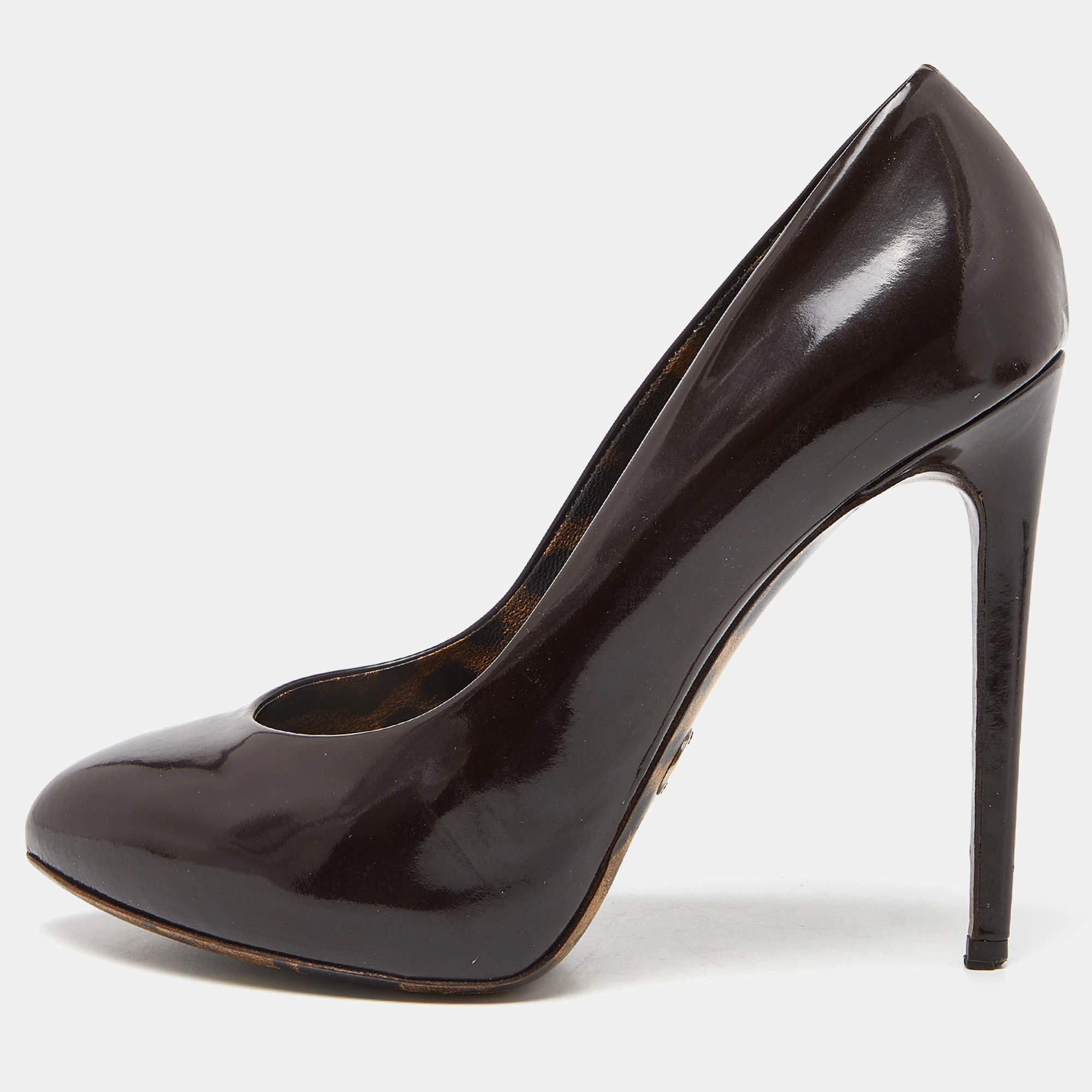 Pre Owned Dolce & Gabanna Brown Patent Leather Platform Pumps Size 38
