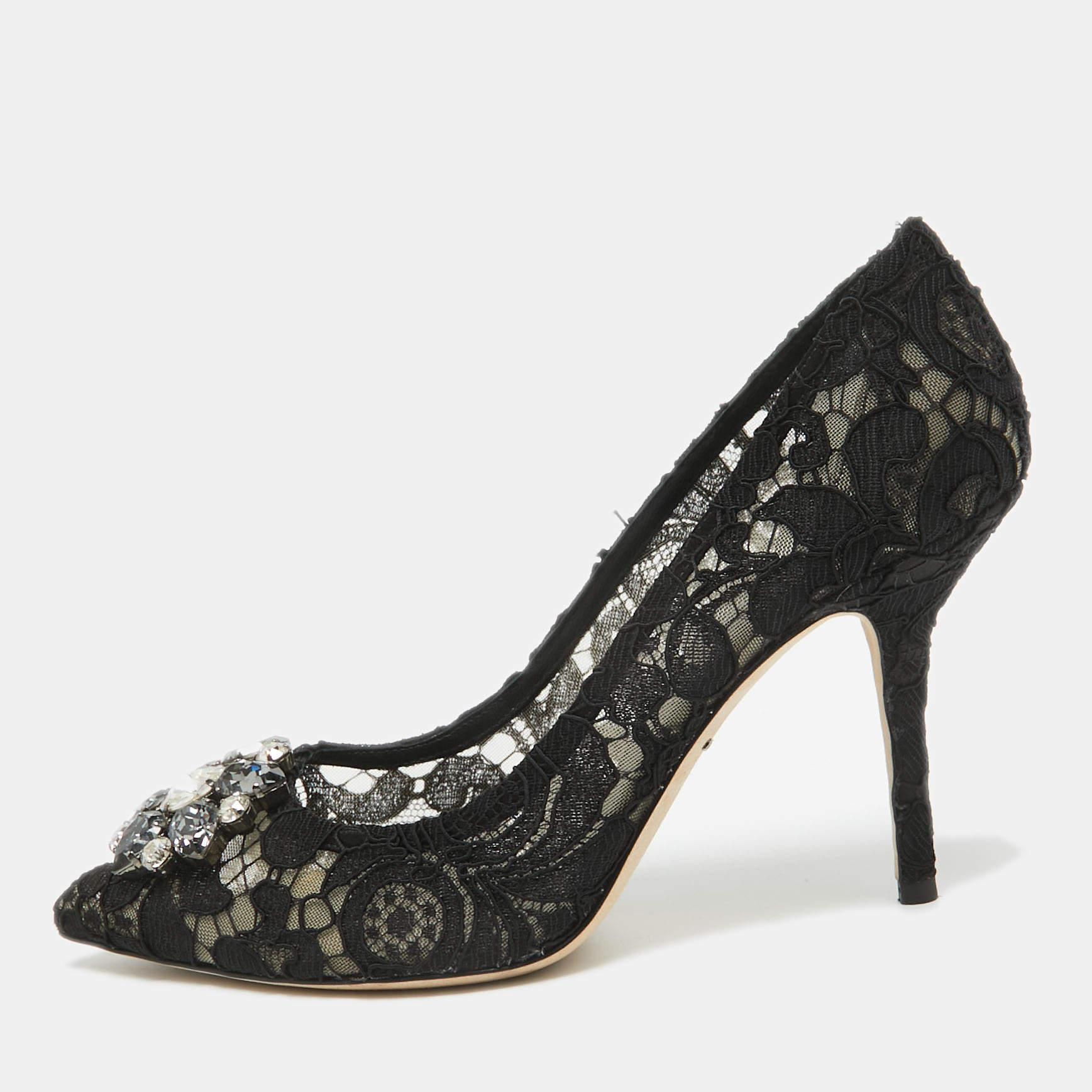 Pre Owned Dolce & Gabbana Black Satin and Mesh Bellucci Pumps Size 39