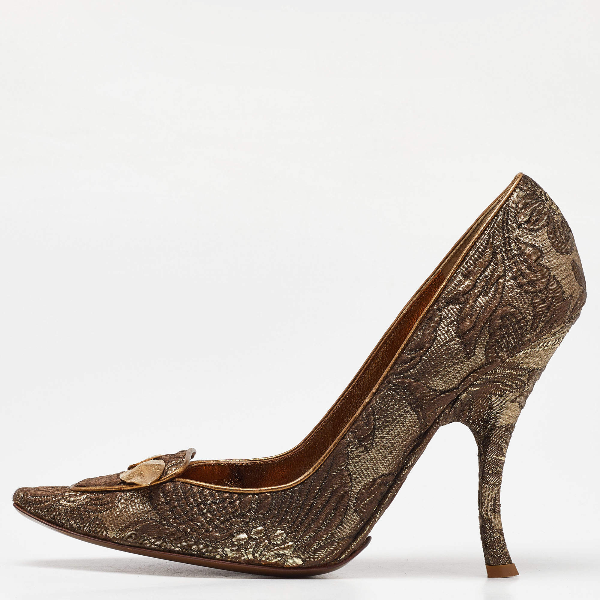 Dolce & Gabbana Brown/Gold Brocade Fabric Pointed Toe  Pumps Size 39.5