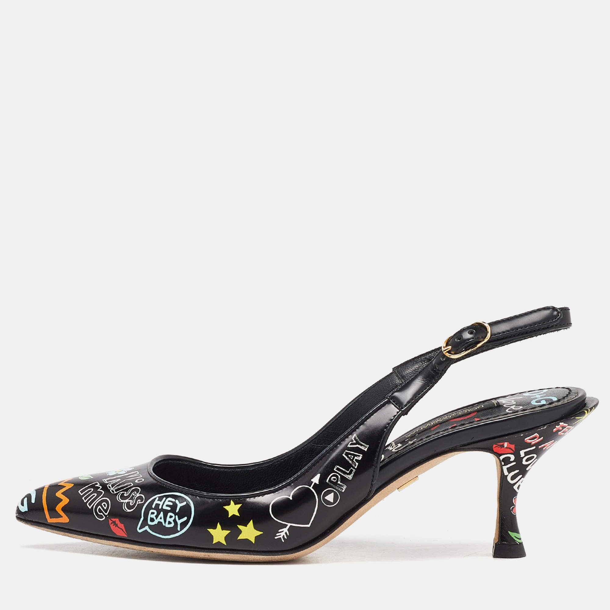 Pre Owned Dolce & Gabbana Multicolor Printed Leather Slingback Pointed Toe Pumps Size 36