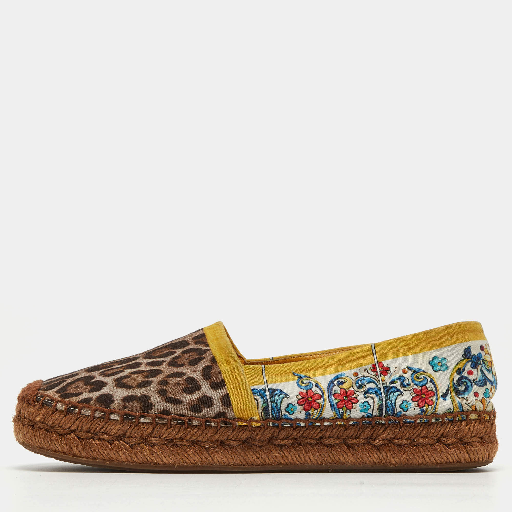 Pre Owned Dolce & Gabbana Multicolor Printed Fabric Espadrille Flats Size 38