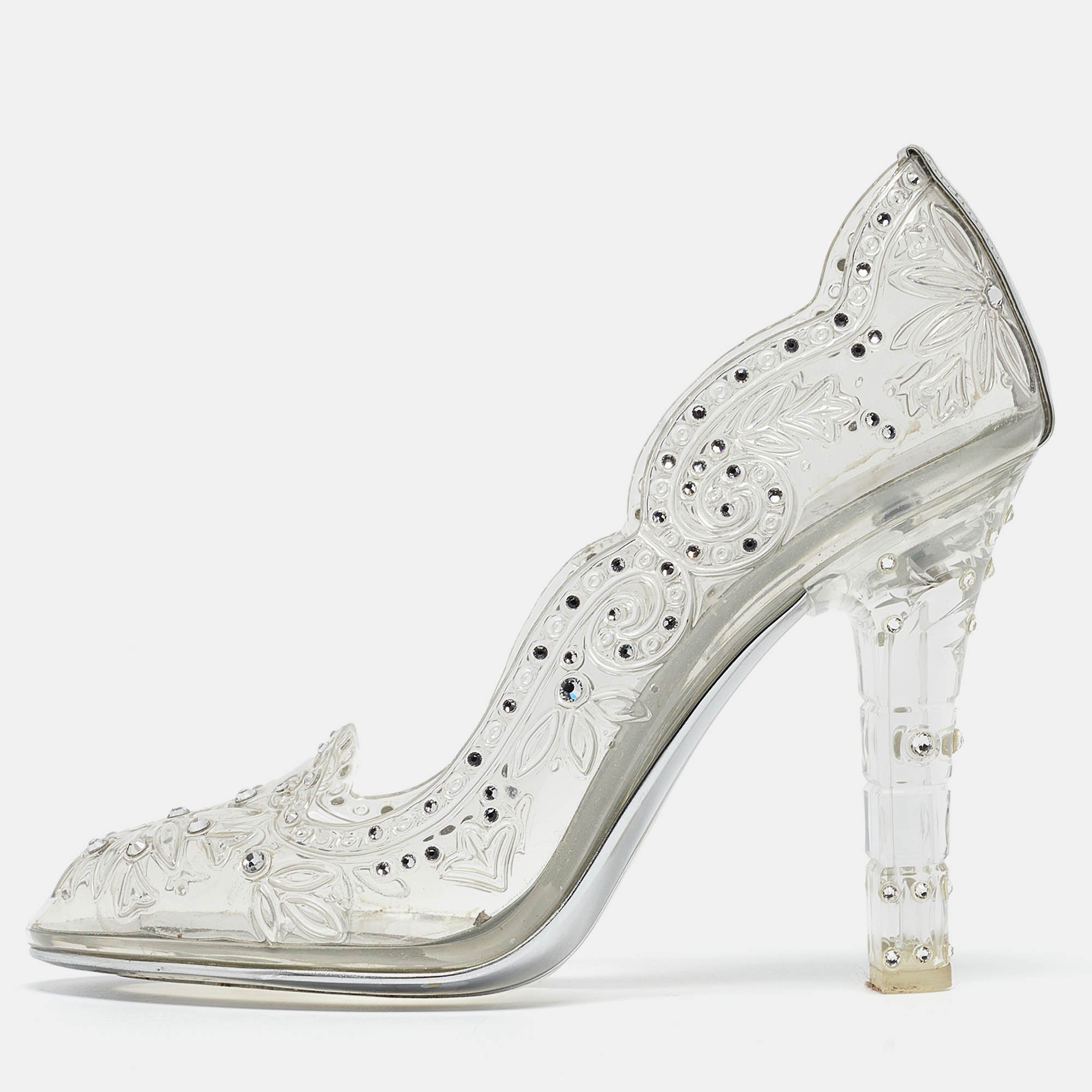 Pre Owned Dolce & Gabbana Transparent PVC Cinderella Swarovski Embellished Pumps Size 37