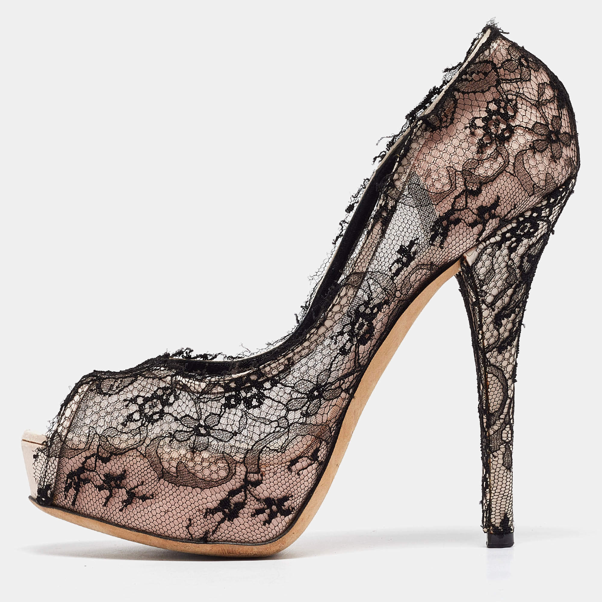 Dolce & Gabbana Black/Pink Lace and Satin Platform Pumps Size 41