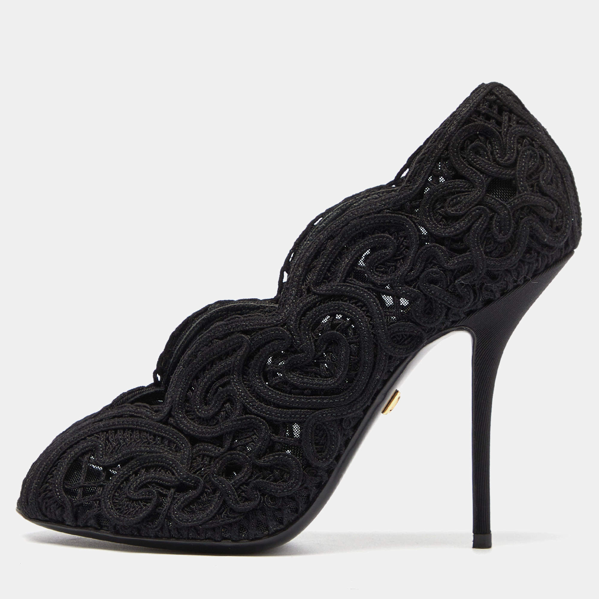 Dolce & Gabbana Black Lace Peep Toe Pumps Size 37