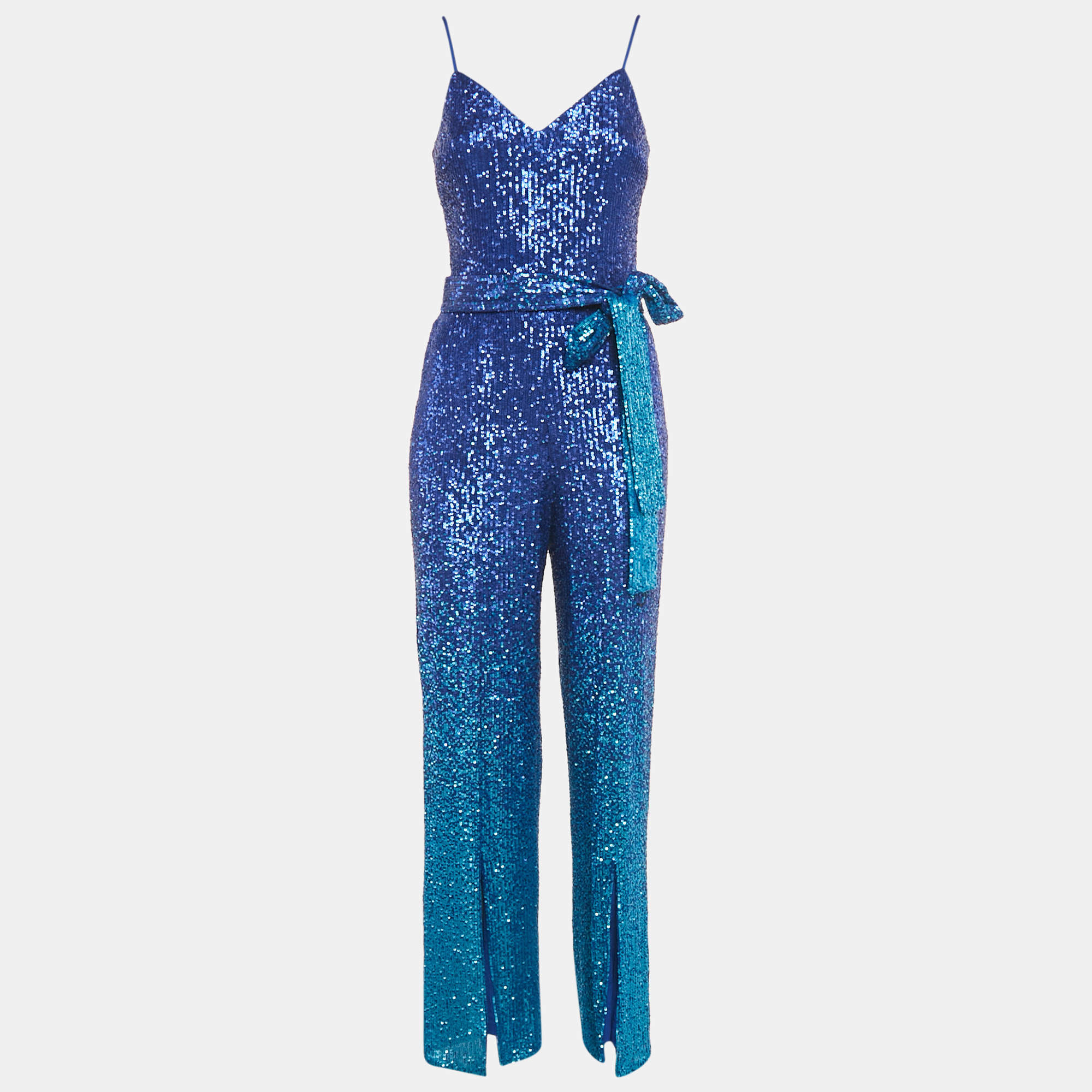 Pre Owned Dress The Population Electric Blue Sequin Belted Stevie Jumpsuit XS 