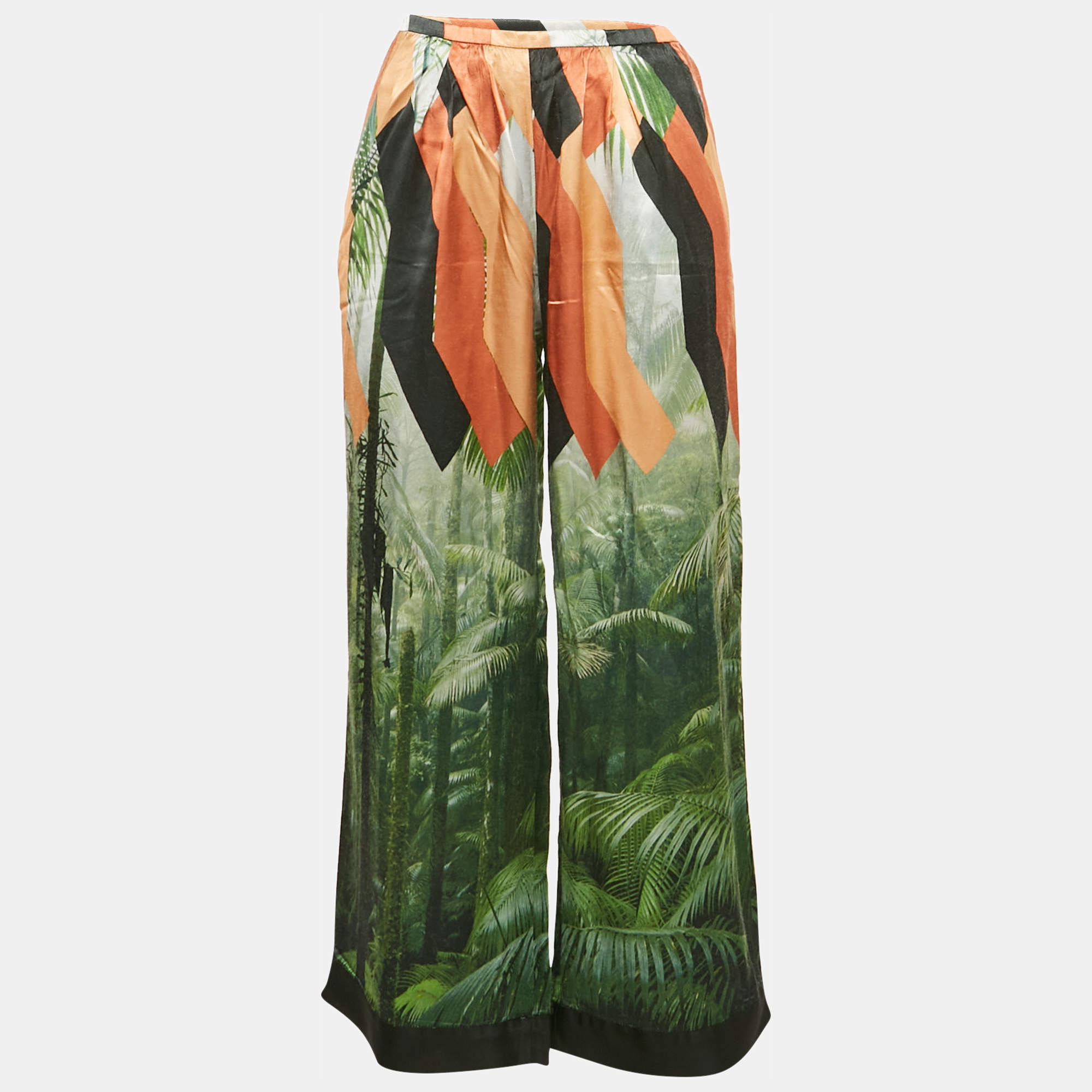 Dries van Noten Green/Pink Tropical Print Crepe Trousers S