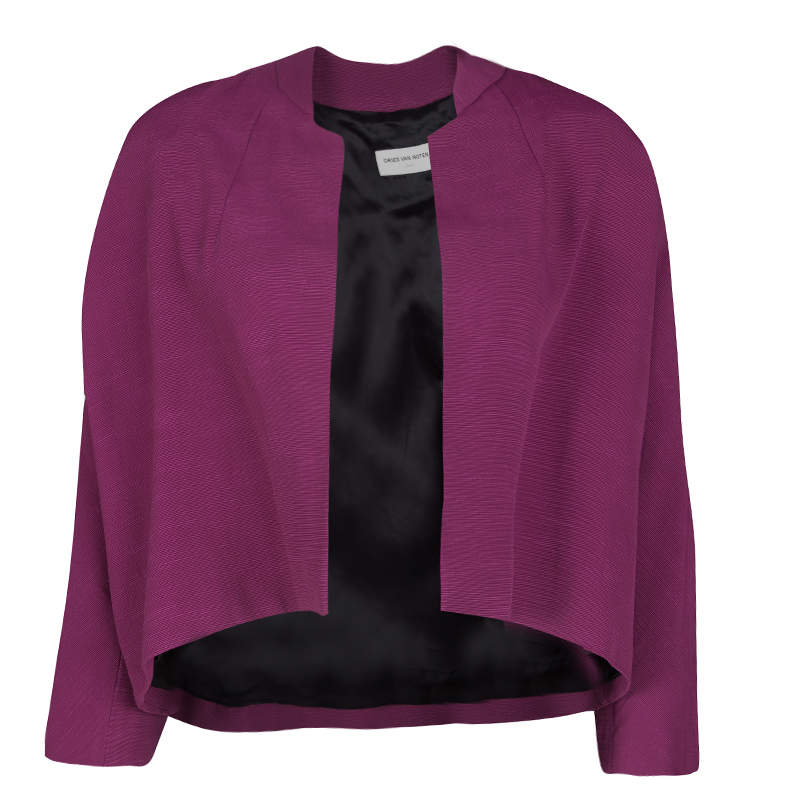Pre Owned Dries Van Noten Pink Textured Open Front Cropped Jacket S