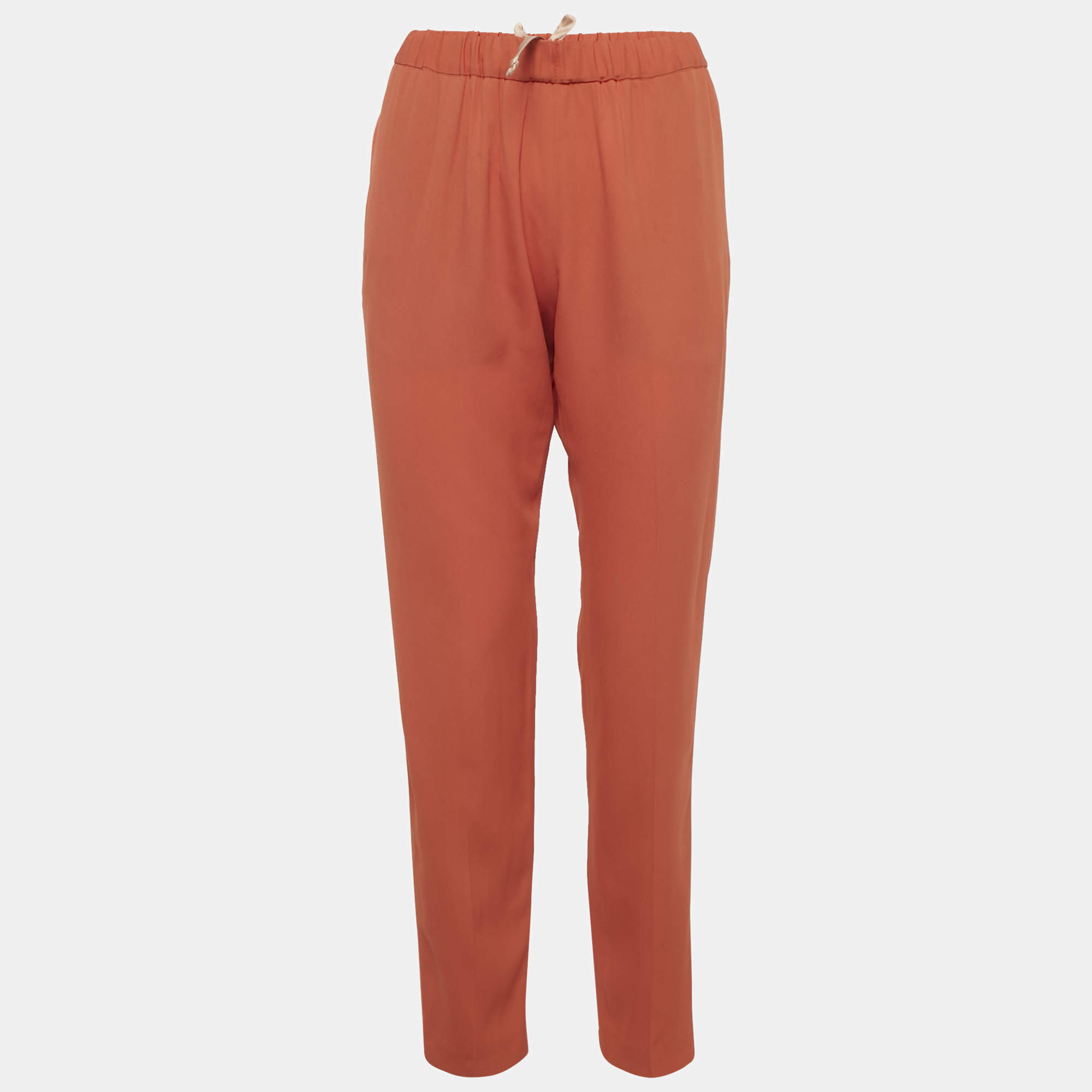 Pre Owned Dries van Noten Burnt Orange Crepe Formal Trousers S