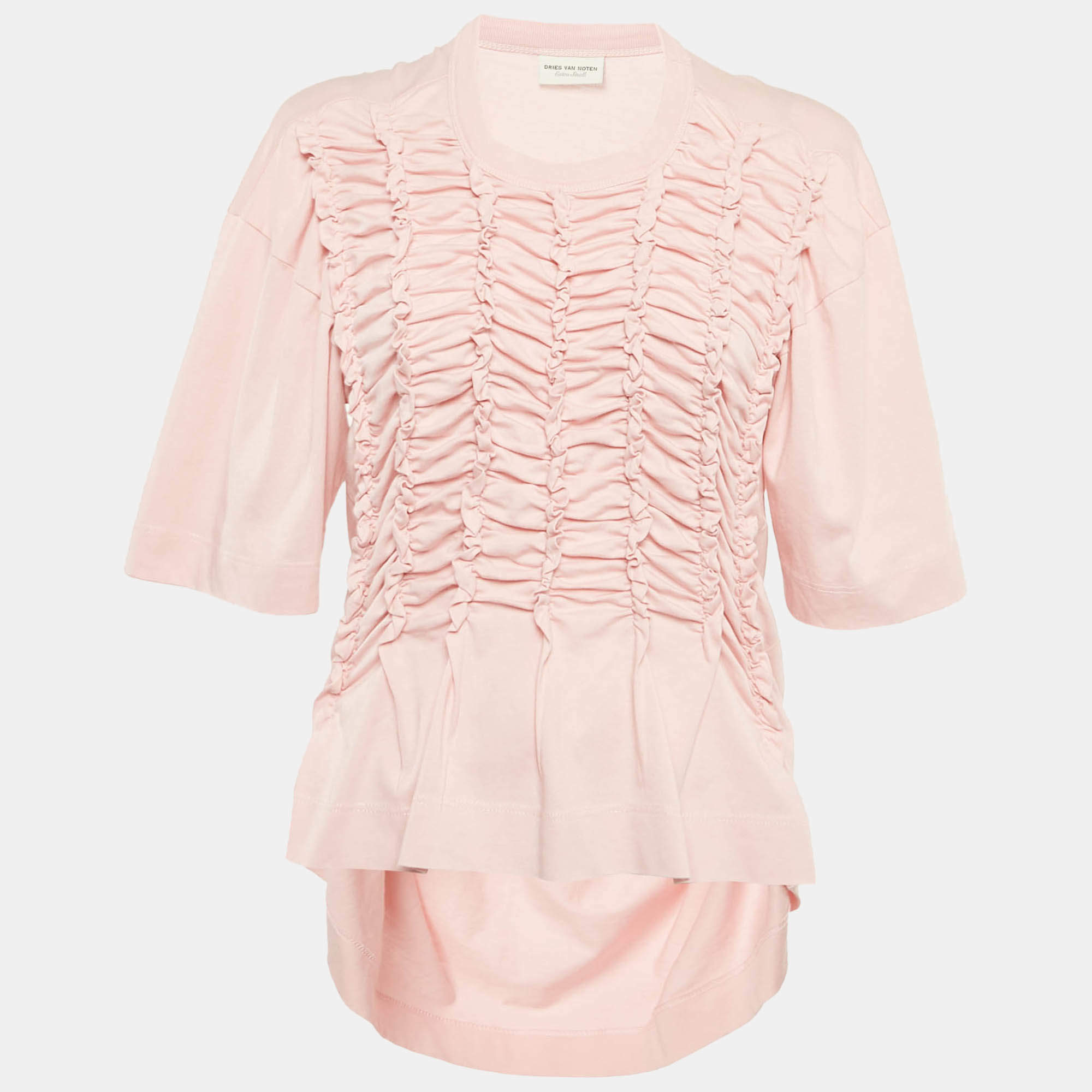 مملوكة مسبقًا Dries van Noten Pink Jersey Shirring Detail Top XS