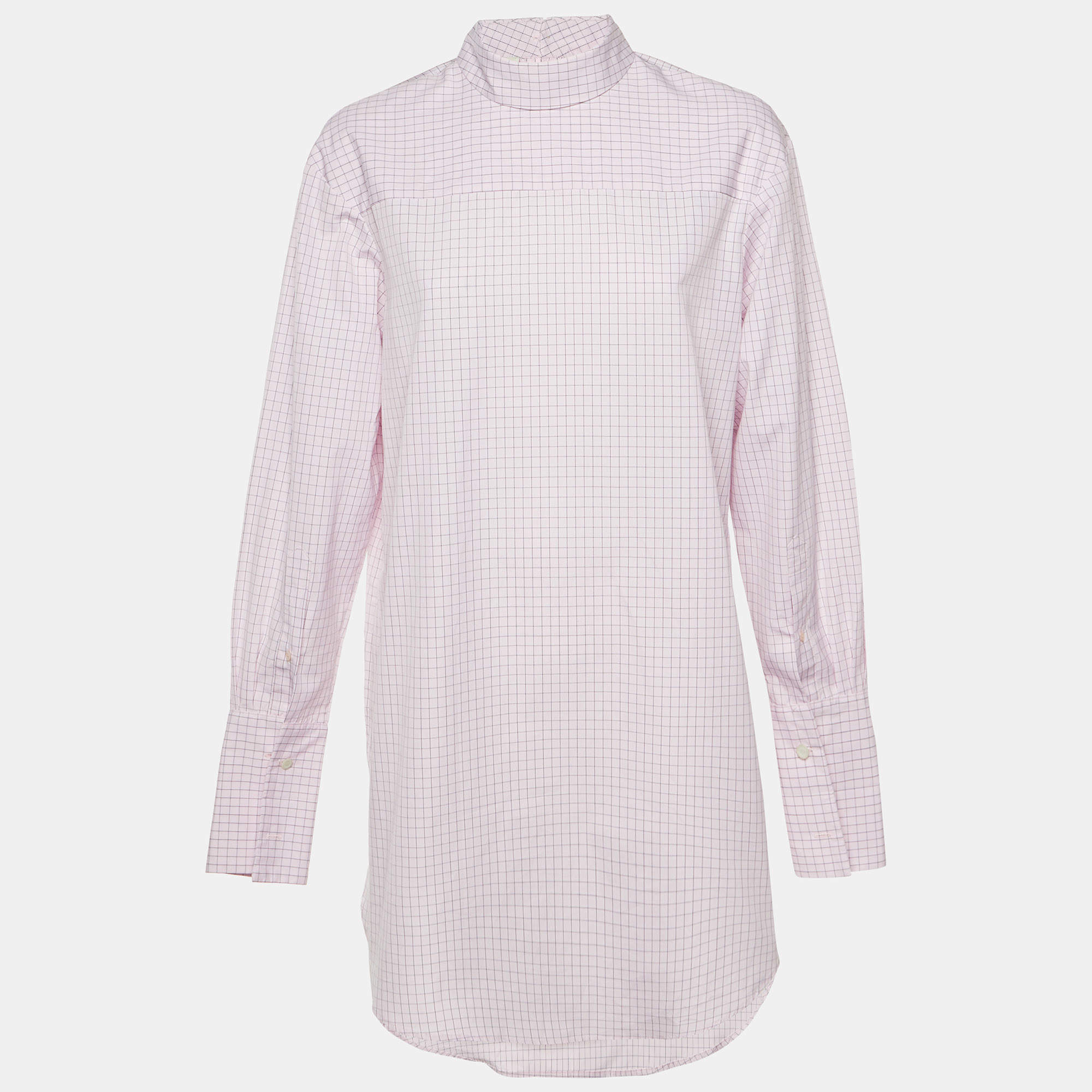 مملوكة مسبقًا Dries van Noten Pink Checkered Print Cotton Corso Shirt M