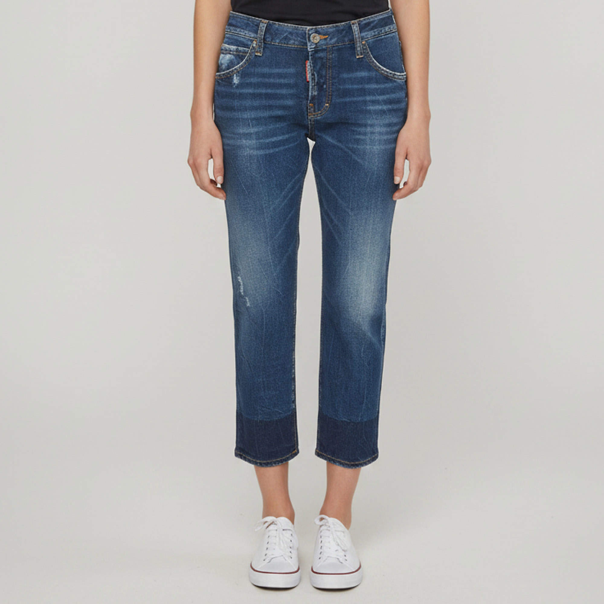 Pre Owned Dsquared2 Blue Distressed Denim Cool Girl Cropped Jeans L/Waist 34"