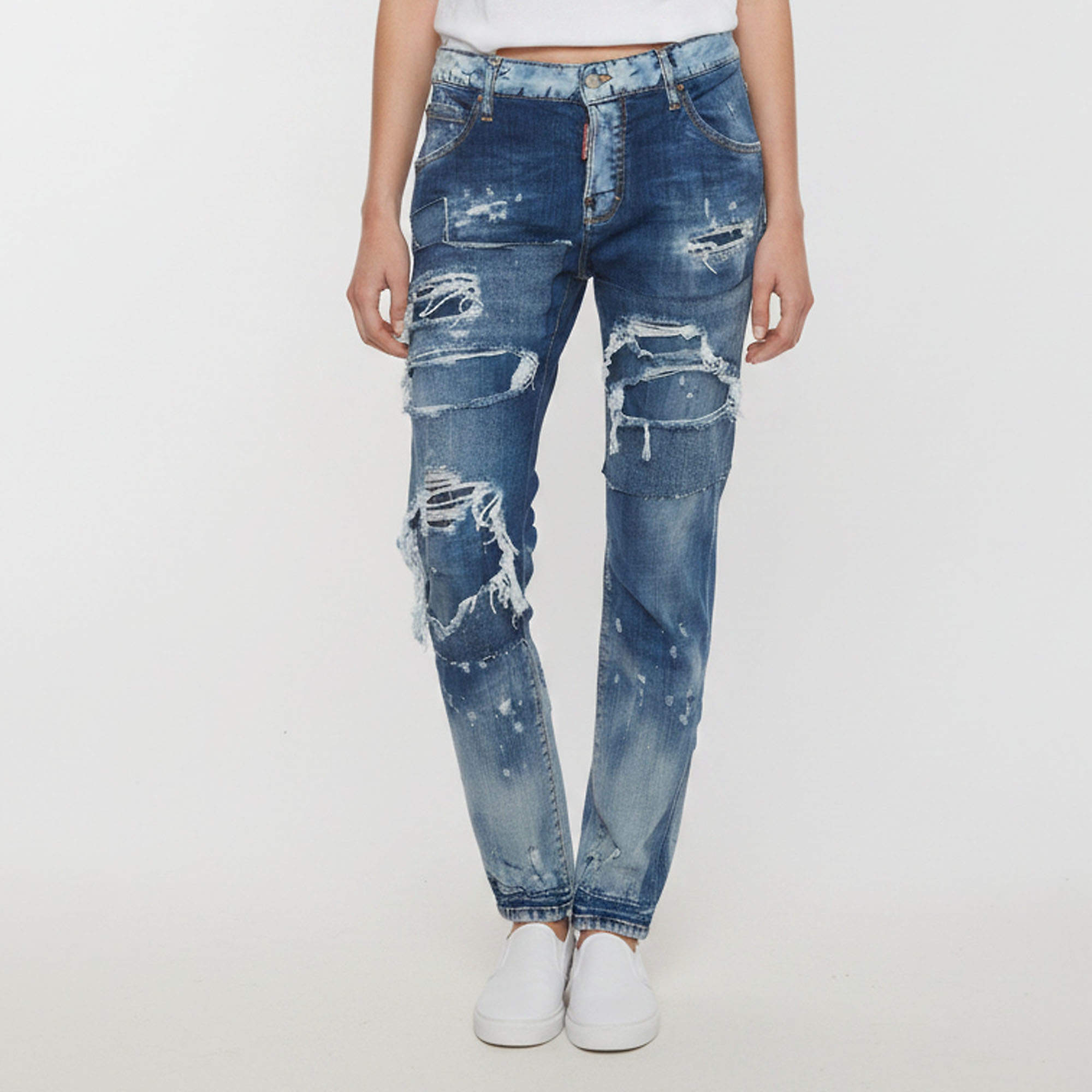 مملوكة مسبقًا Dsquared2 Blue Distressed Denim Cool Girl Cropped Jeans S/Waist 32"