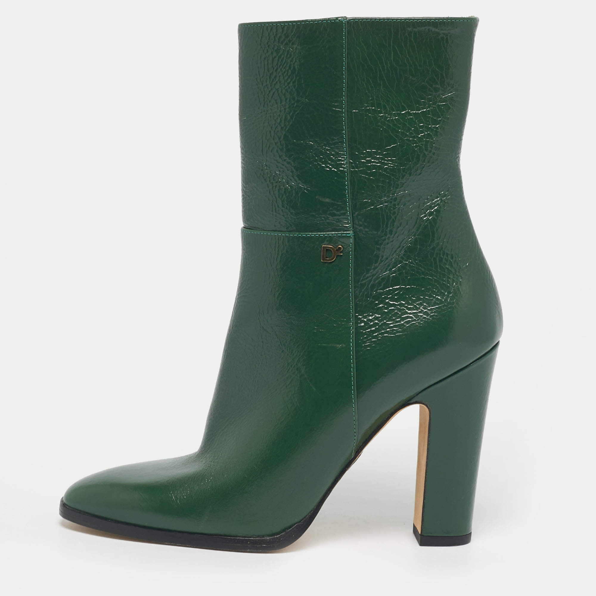 Pre Owned Dsquared2 Dark Green Leather Ankle Boots Size 39