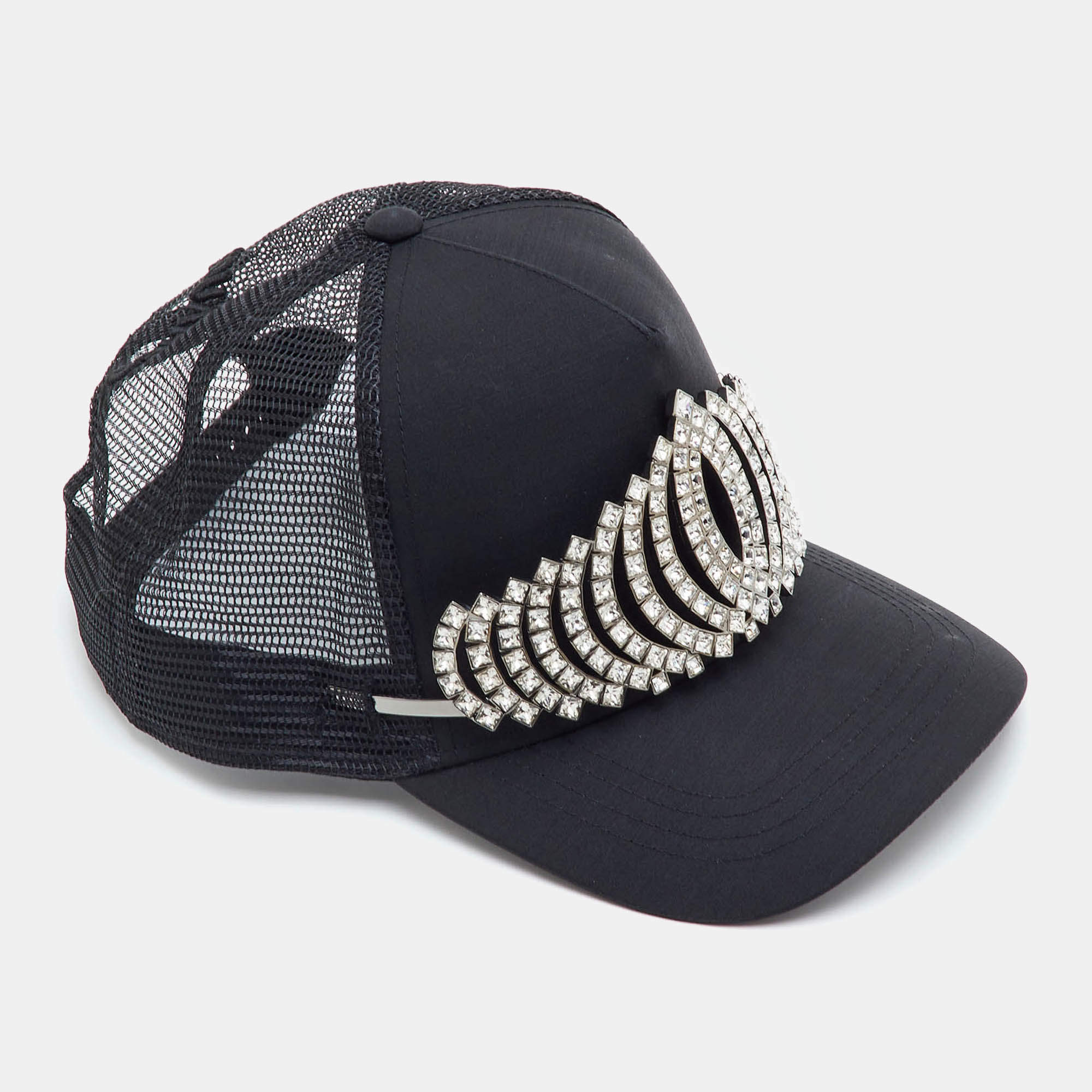 Pre Owned Dsquared2 Black Crystal Embellished Mesh Cap One Size